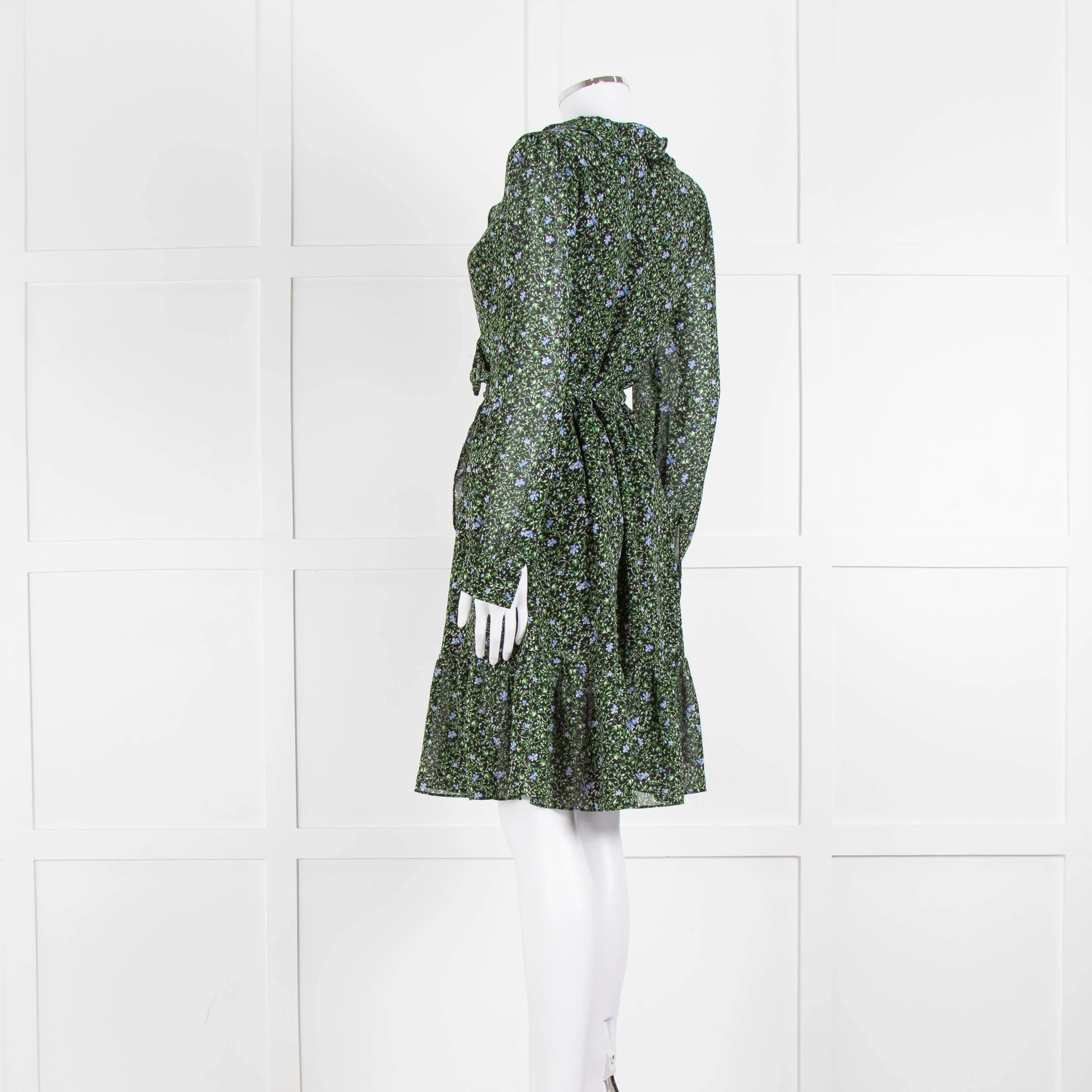 Michael By Michael Kors Black Green Floral Wrap Short Dress - Image 6