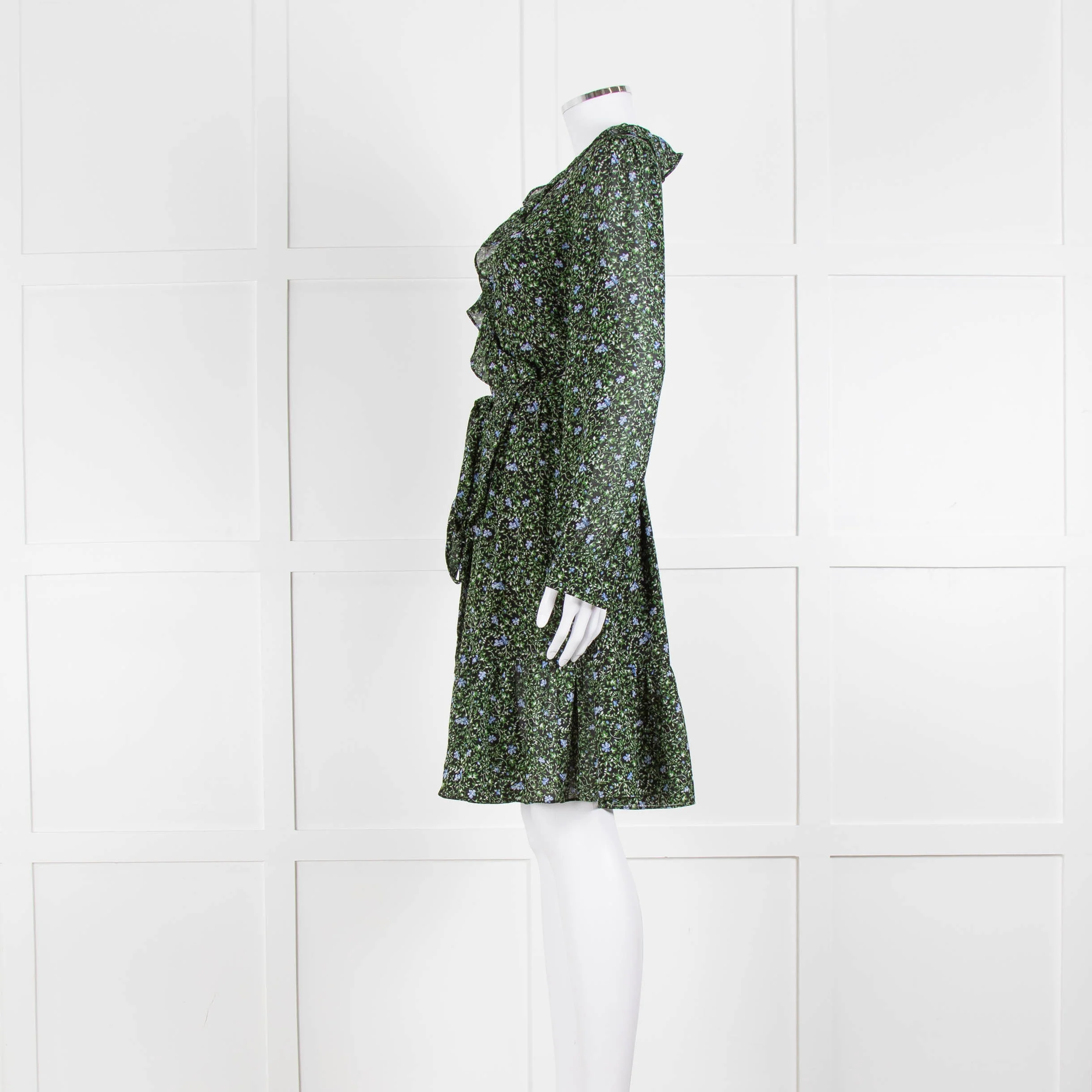 Michael By Michael Kors Black Green Floral Wrap Short Dress - Image 7