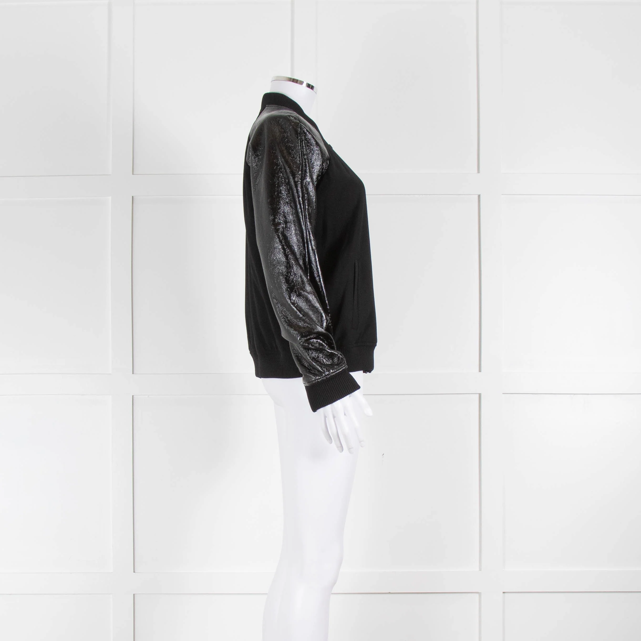 Michael By Michael Kors Black Patent Sleeve Bomber Jacket - Image 2