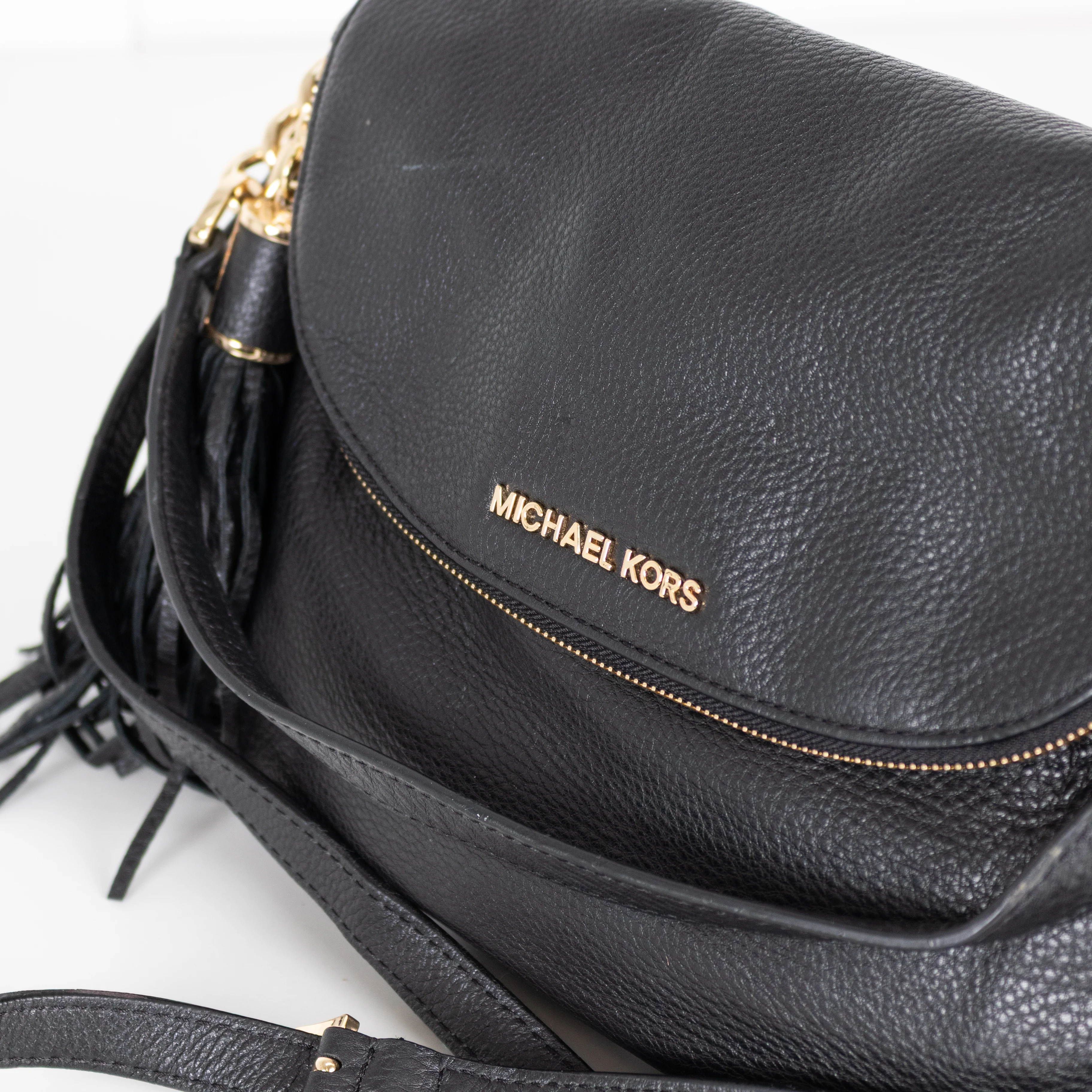 Michael By Michael Kors Black Pebbled Leather Flap Bag - Image 7