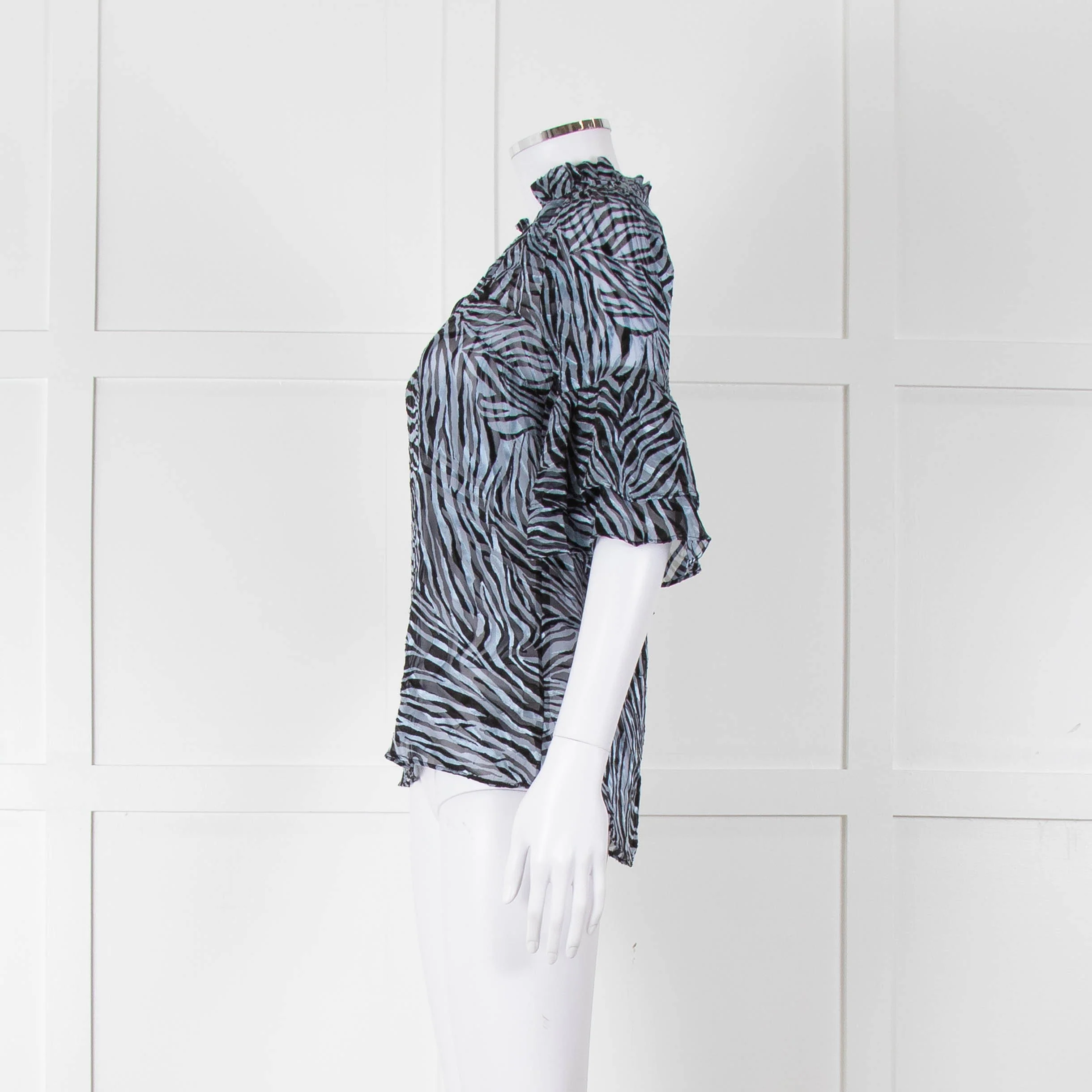 Michael By Michael Kors Blue Black Zebra Print Ruffled Sleeve Top - Image 7