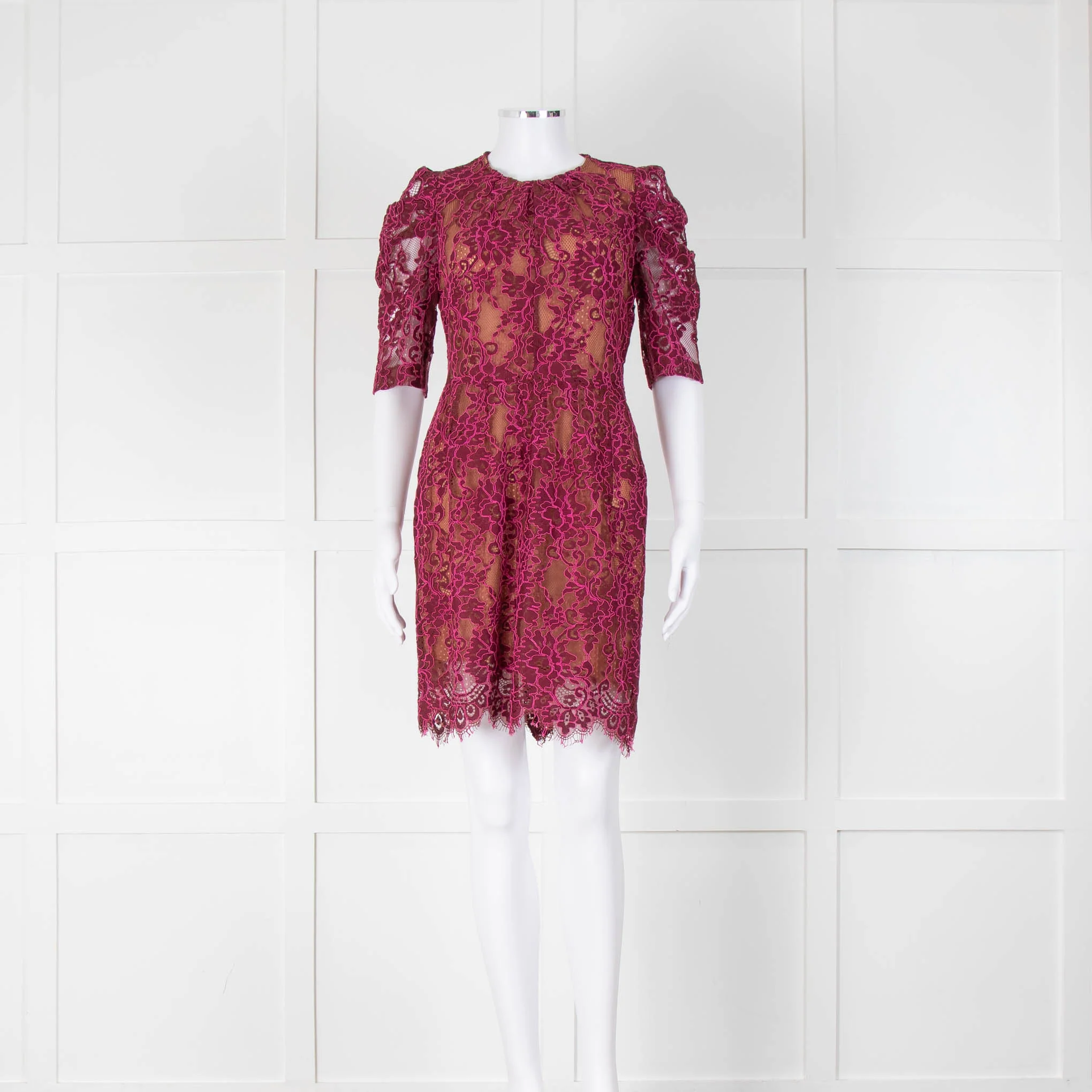 Michael by Michael Kors Burgundy and Pink Lace Shift Dress