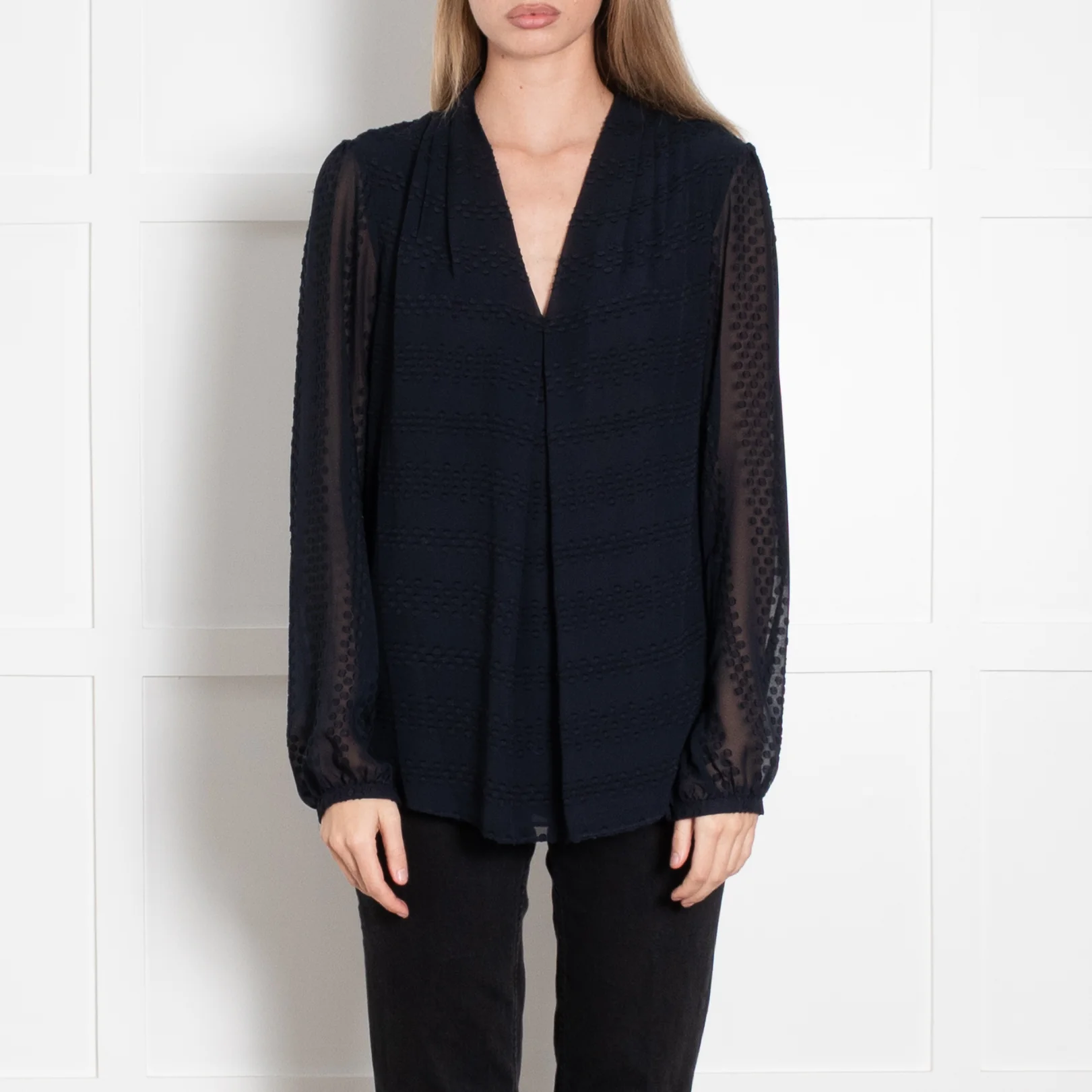 Michael By Michael Kors Navy Blue Textured Blouse - Image 2