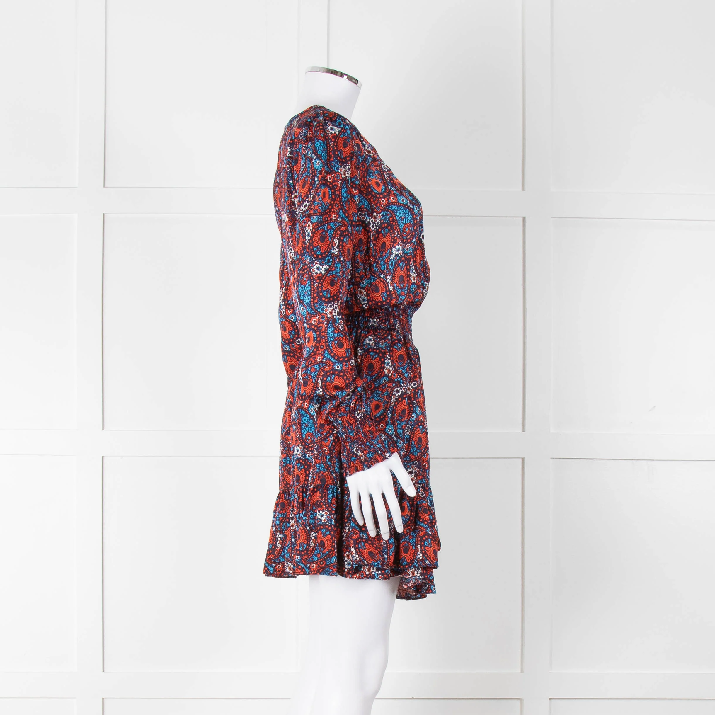 Michael By Michael Kors Navy Red Smocking Waist Mini Dress - Image 3