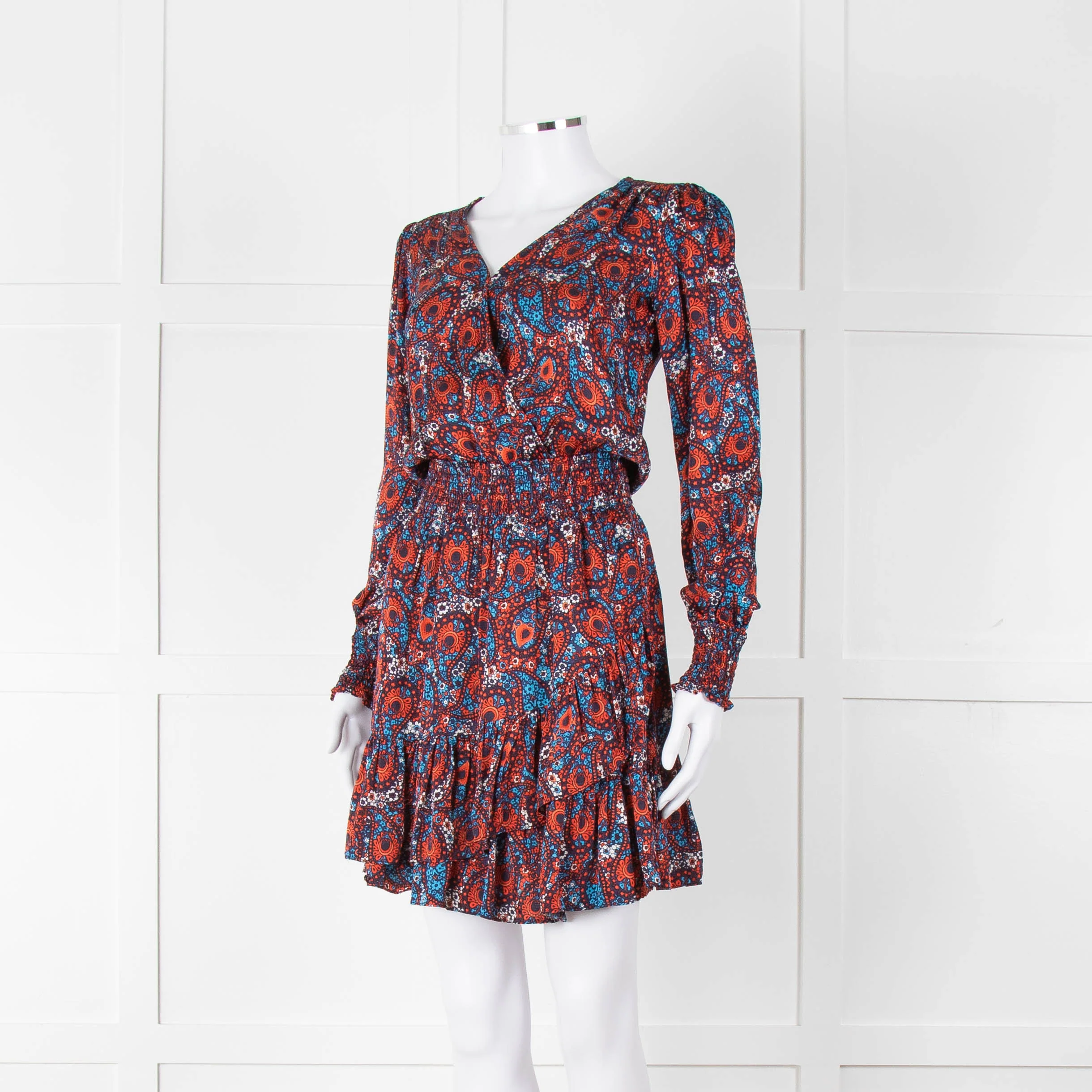 Michael By Michael Kors Navy Red Smocking Waist Mini Dress - Image 8