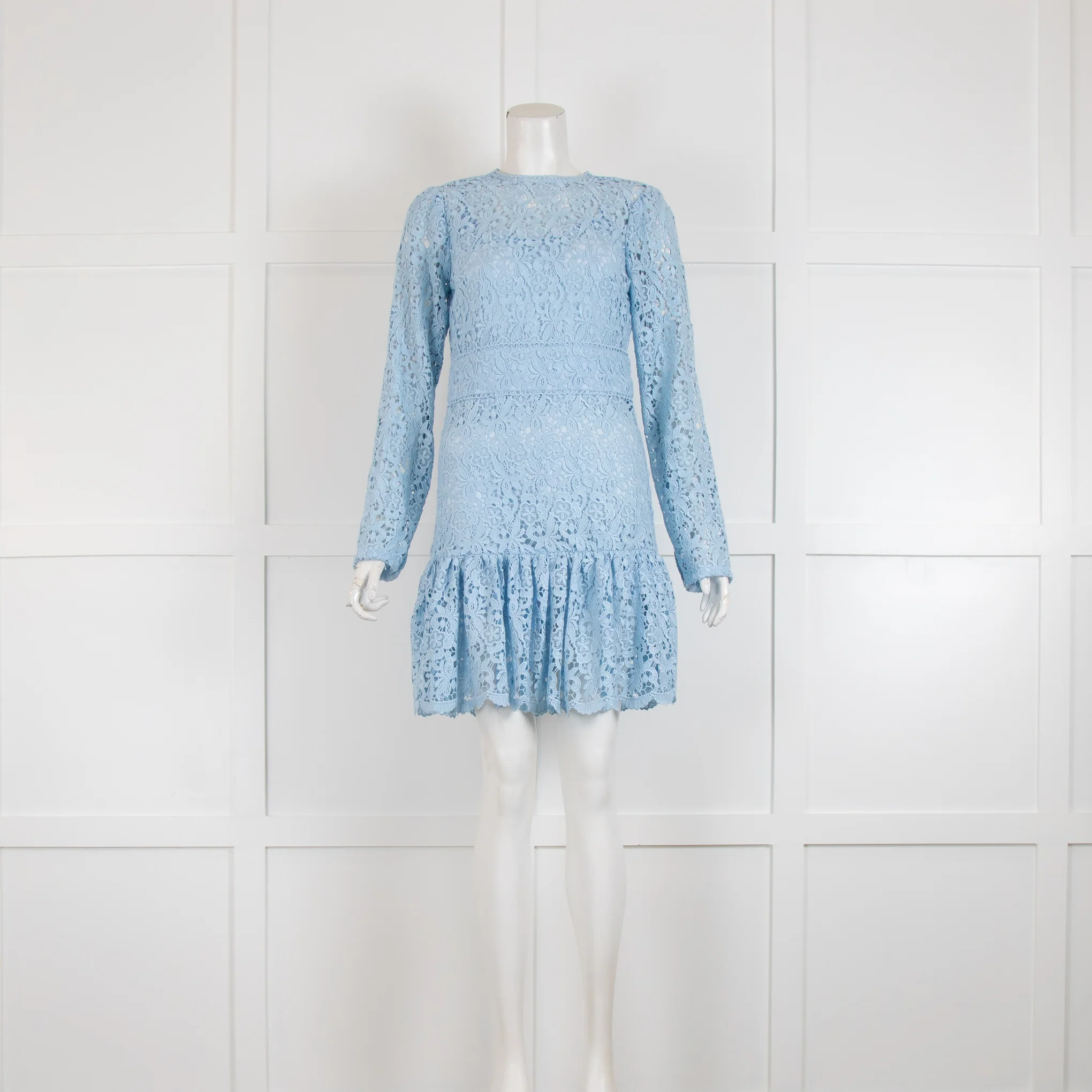 Michael By Michael Kors Pale Blue Lace Long Sleeve Dress