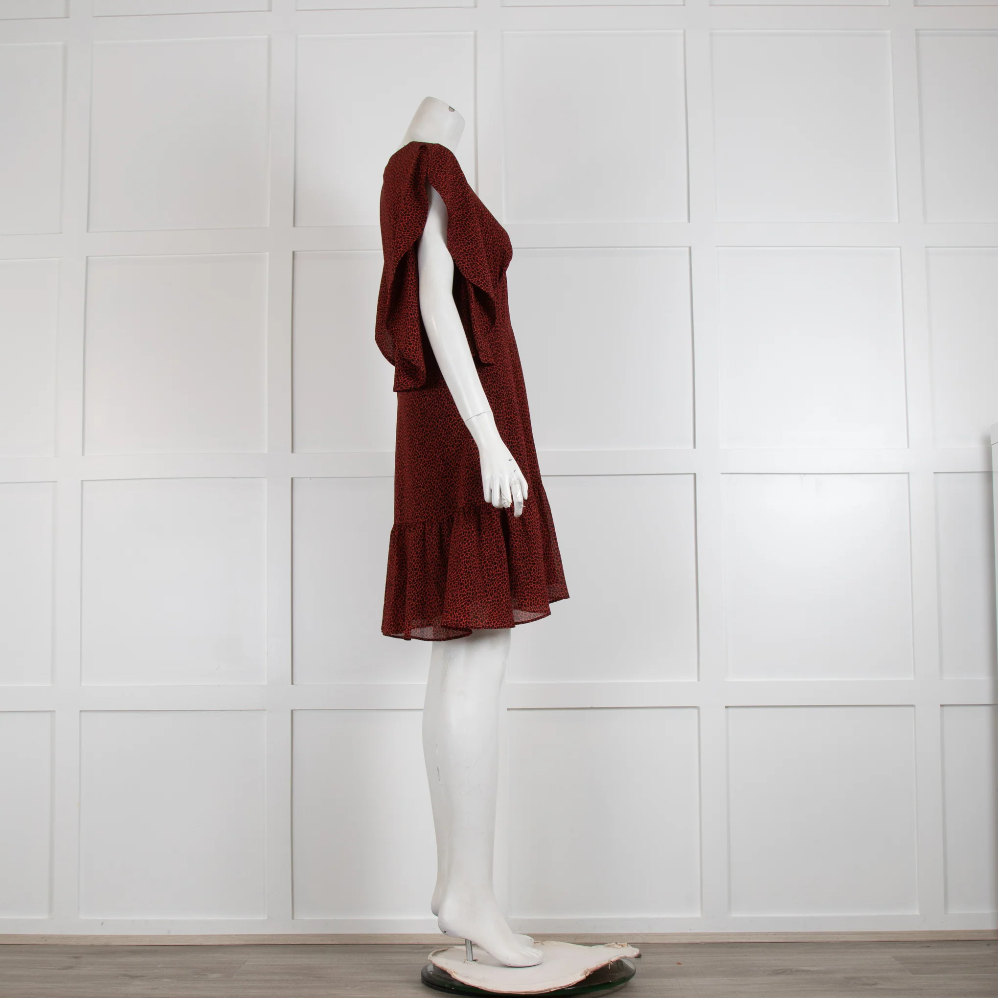 Michael By Michael Kors Red Black Frill Open Sleeve Mini Dress - Image 3