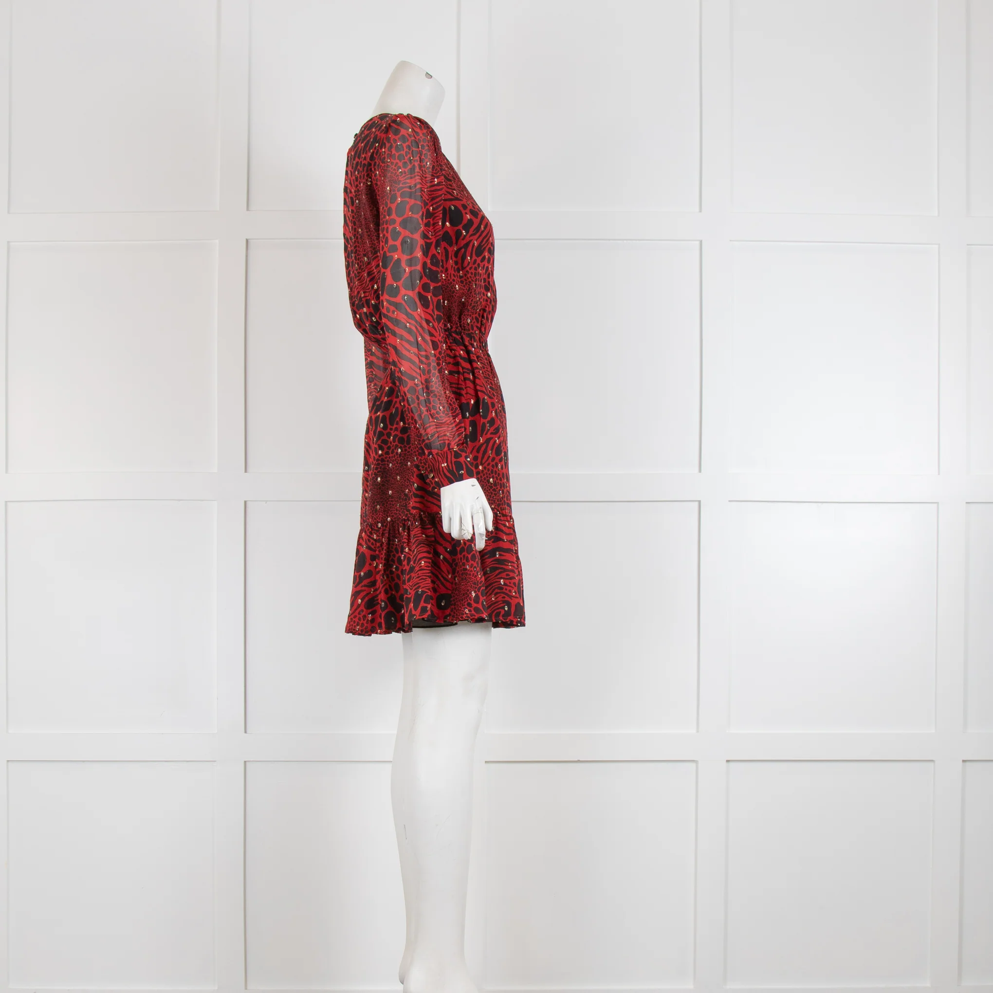 Michael By Michael Kors Red Black Gold Fleck Animal Print Dress - Image 2