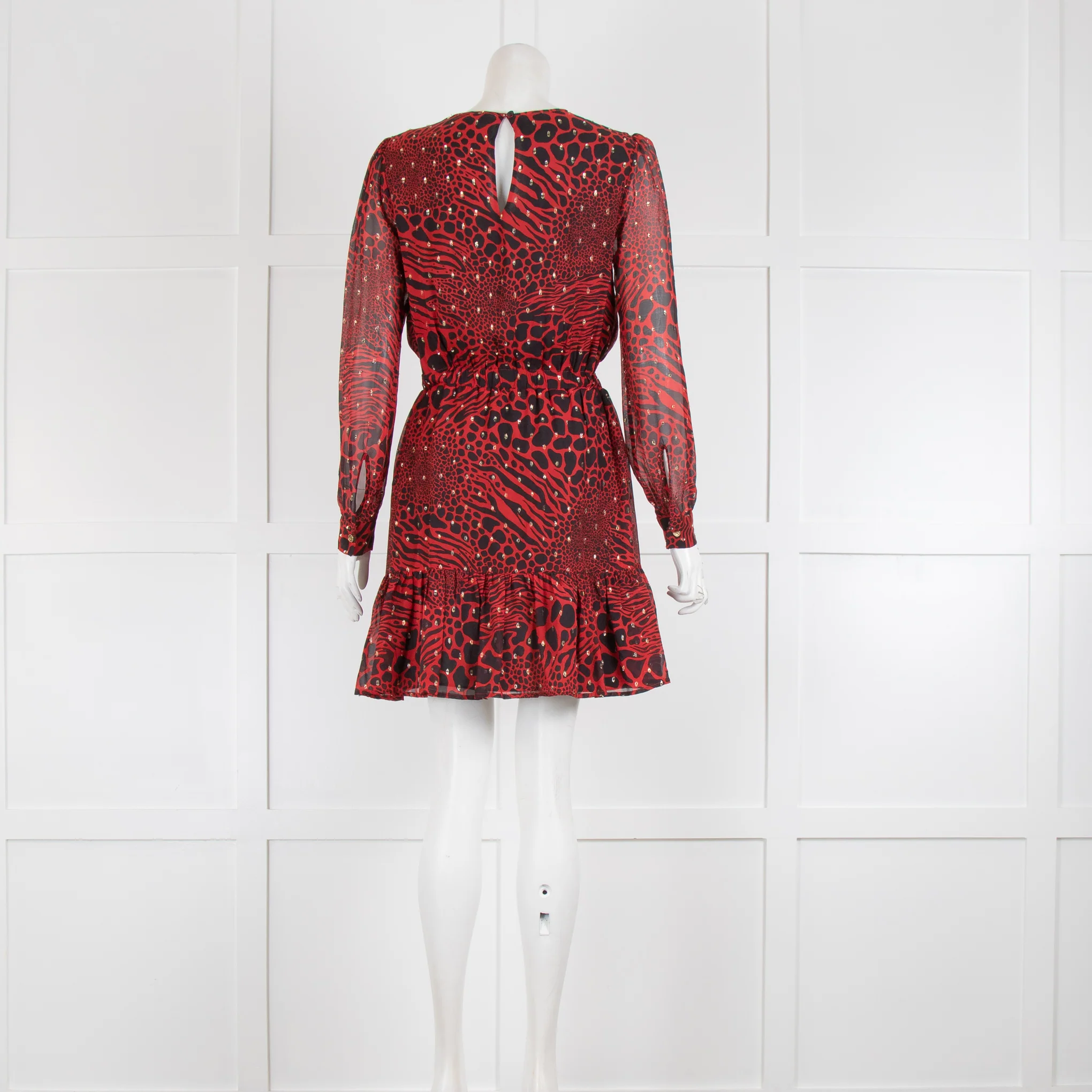 Michael By Michael Kors Red Black Gold Fleck Animal Print Dress - Image 3