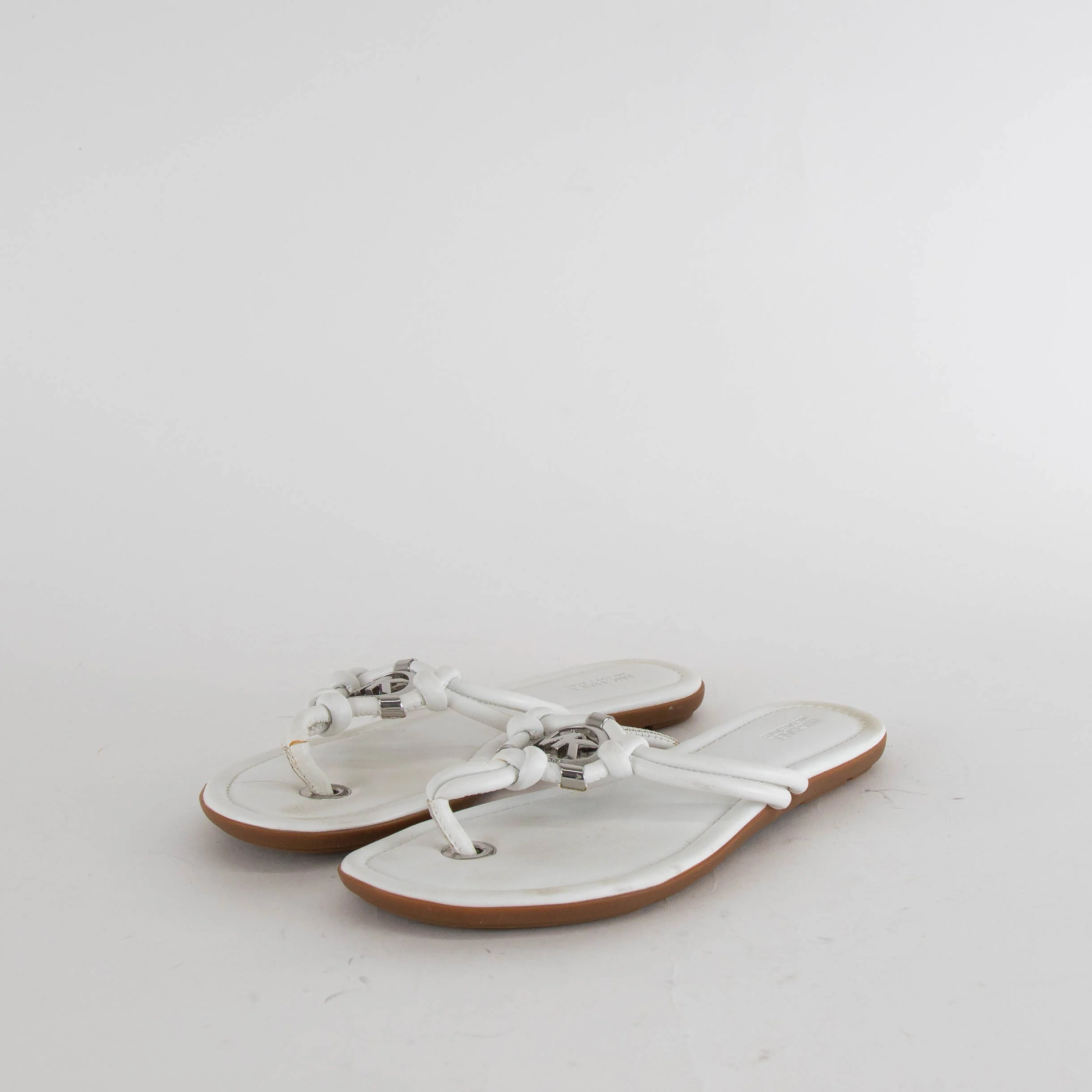 Michael By Michael Kors White MK Flat Flip Flops