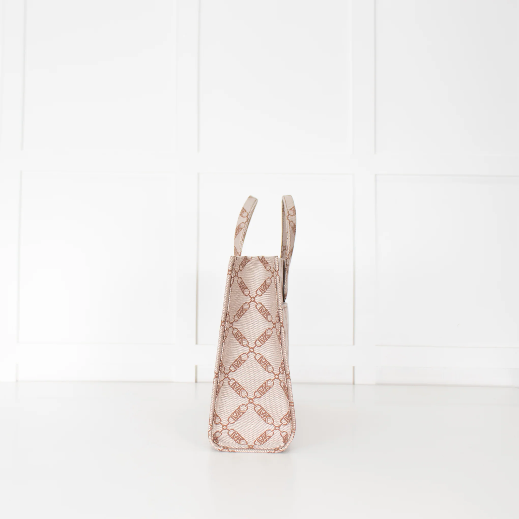 Michael Kors Beige Brown Gigi Empire Logo Jacquard Tote Bag - Image 3