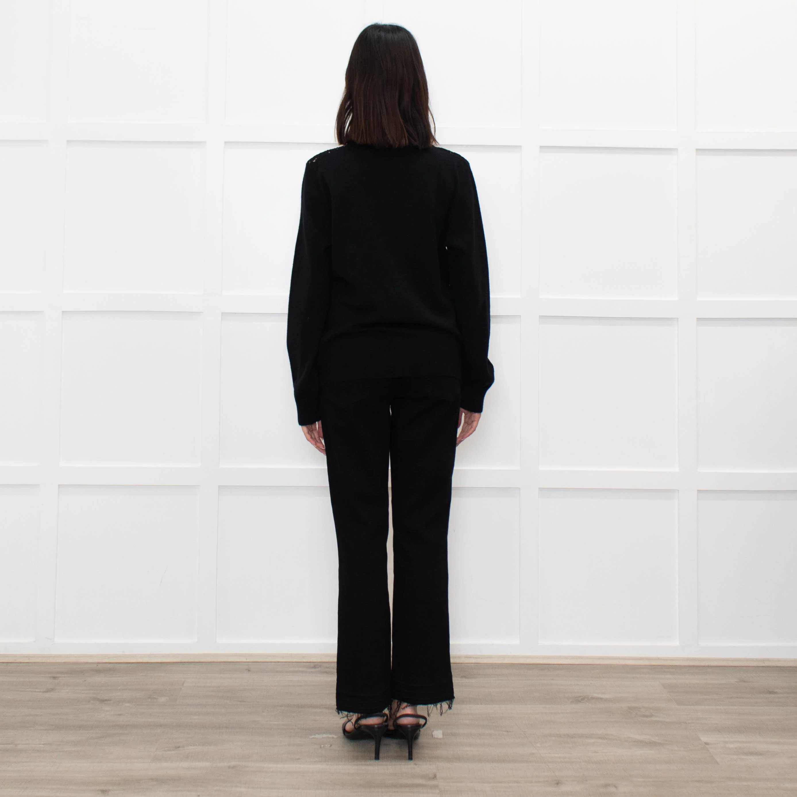 Michael Kors Black Cashmere Cardigan With Lace And Nude Front - Image 5