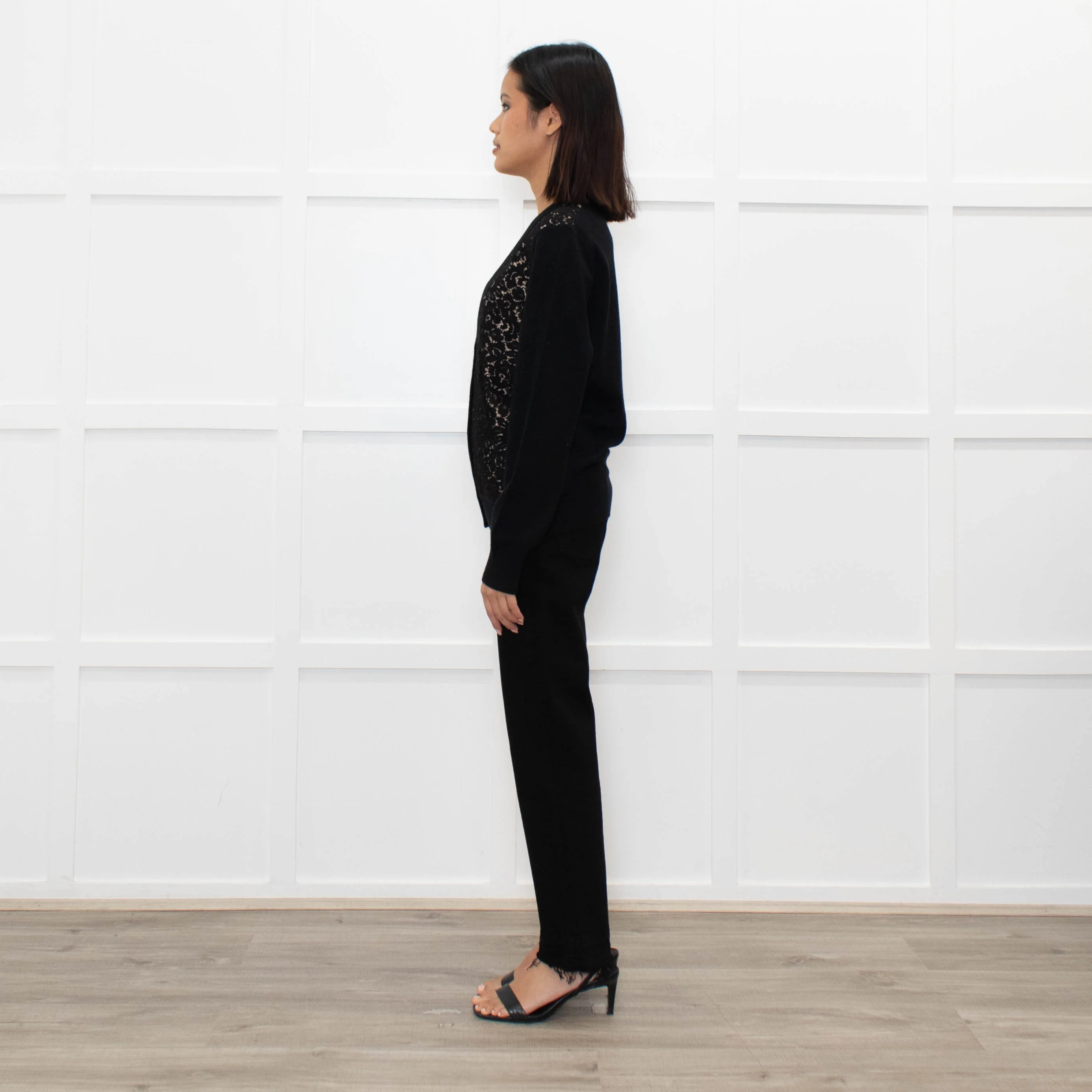 Michael Kors Black Cashmere Cardigan With Lace And Nude Front - Image 6