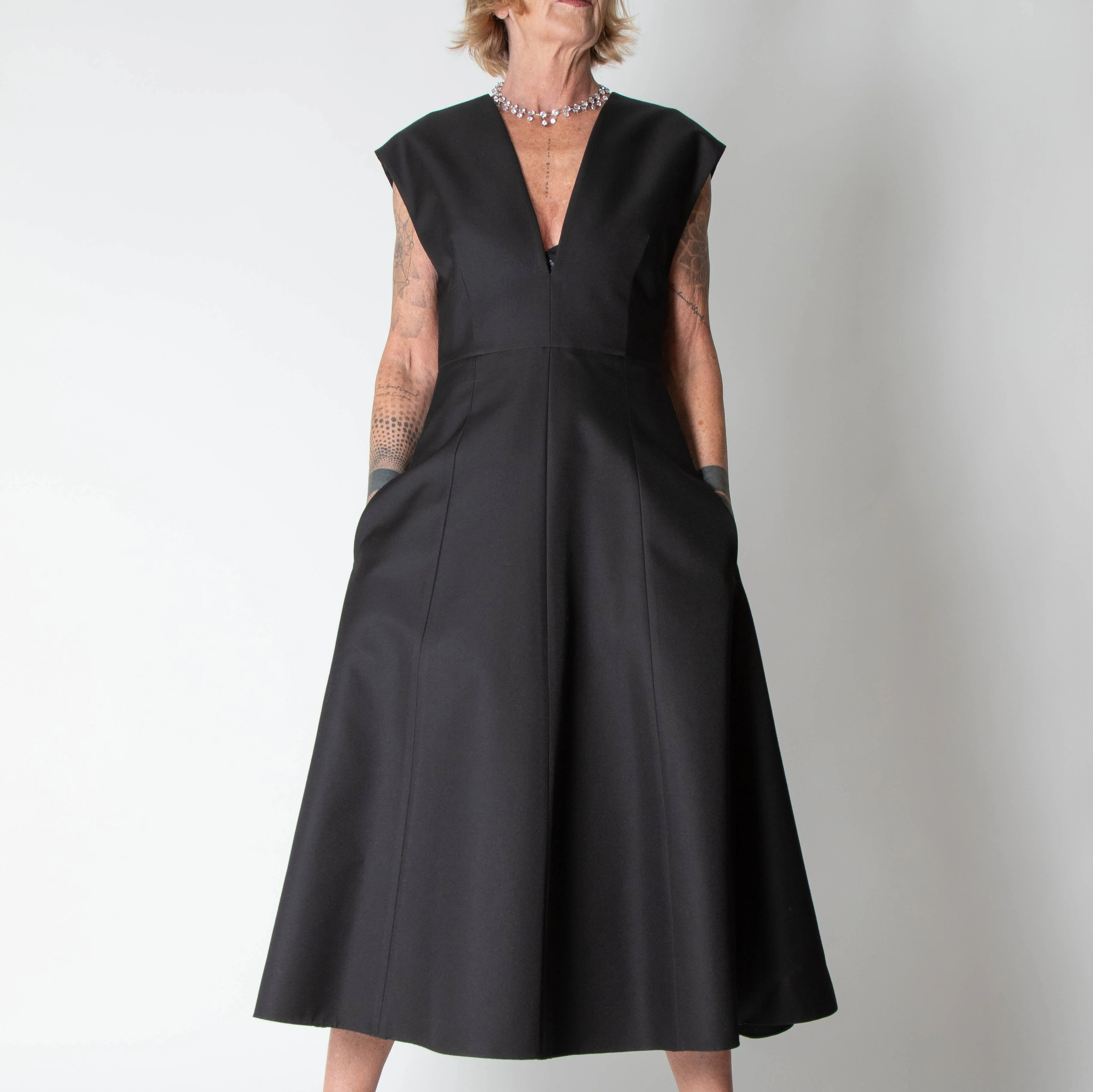 Michael Kors Black Wool and Silk Deep V Dress - Image 5