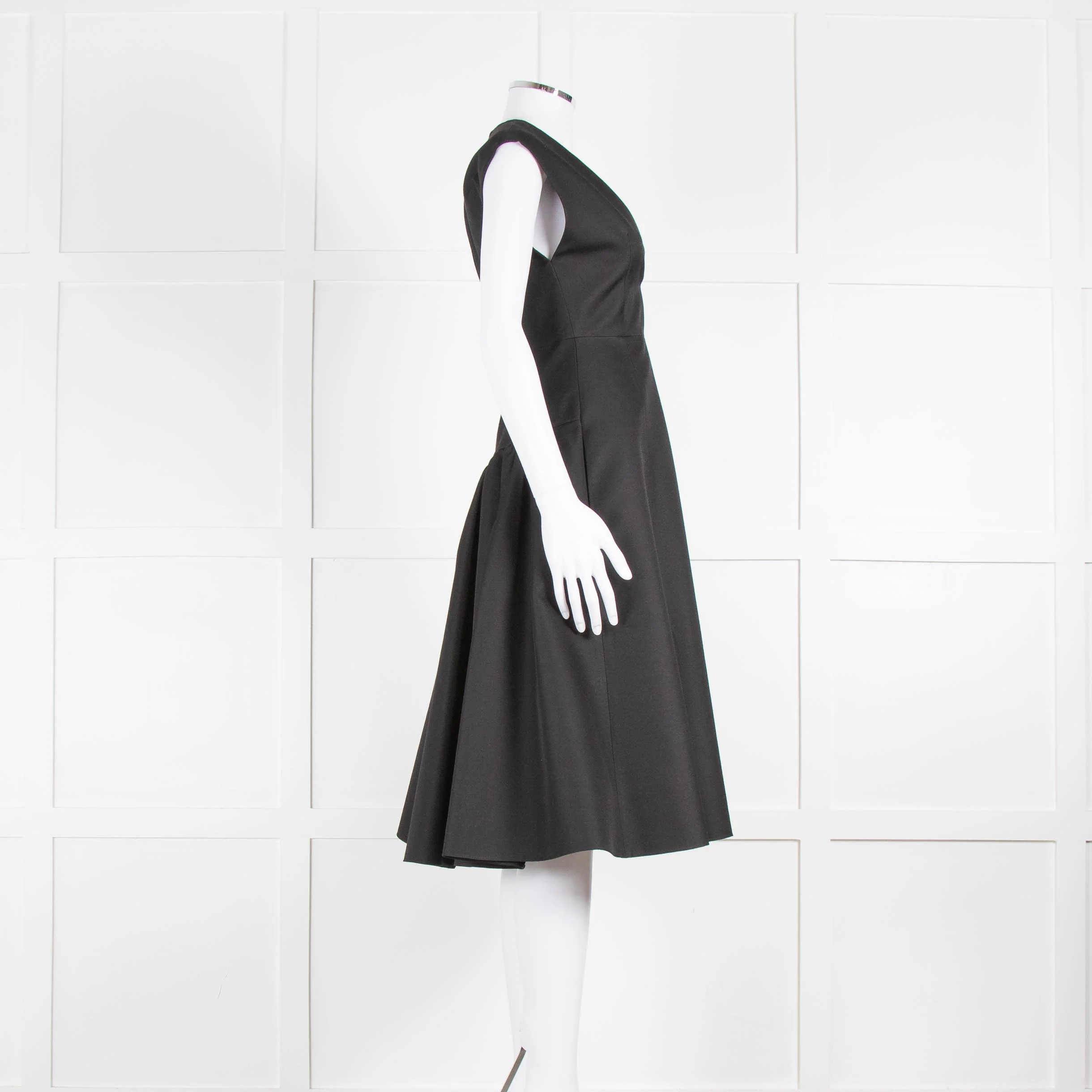 Michael Kors Collection Black Wool Silk Mix Deep V Fit & Flare Dress - Image 3