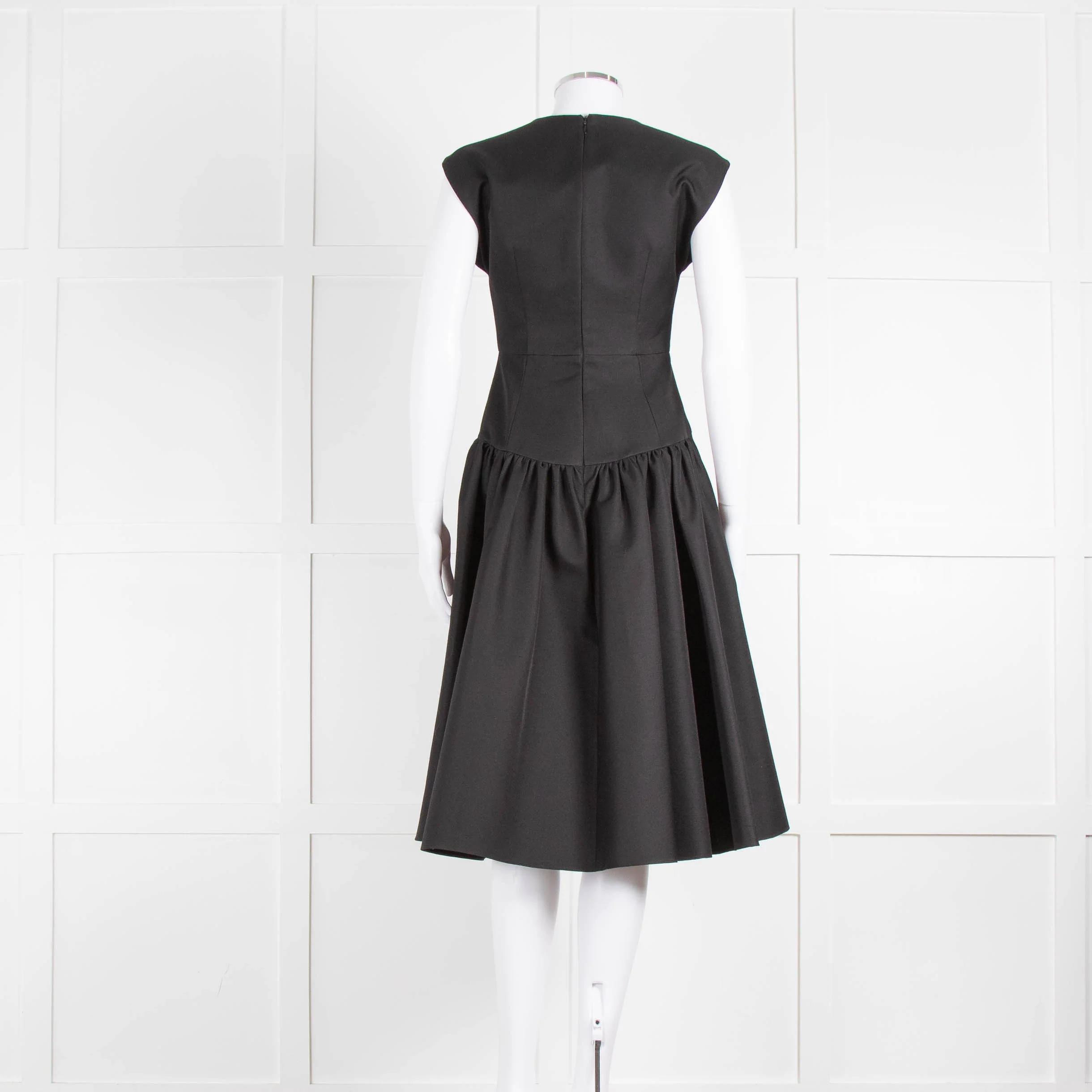 Michael Kors Collection Black Wool Silk Mix Deep V Fit & Flare Dress - Image 4