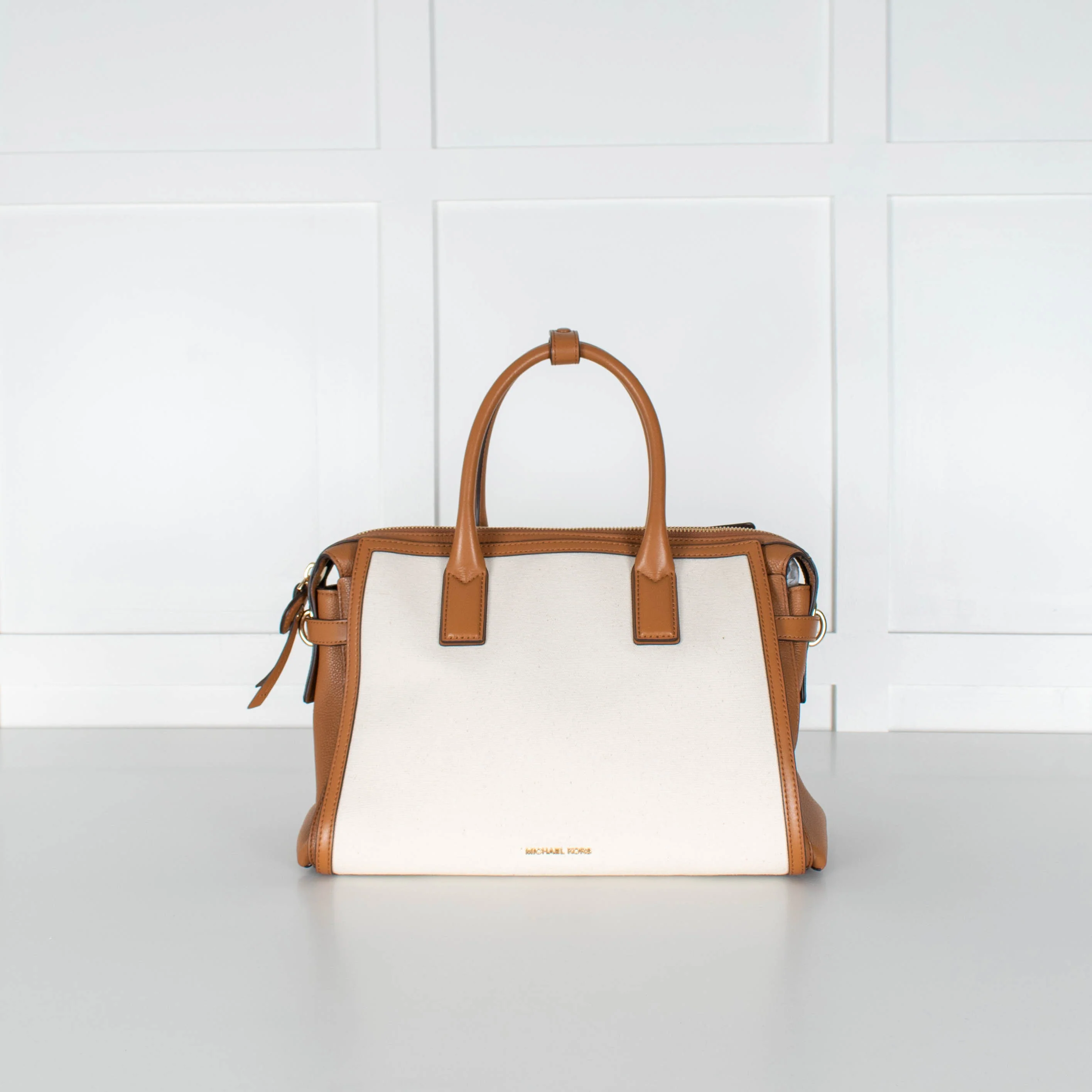 Michael Kors Cream Canvas Top Handle Tote With Detachable Long Strap
