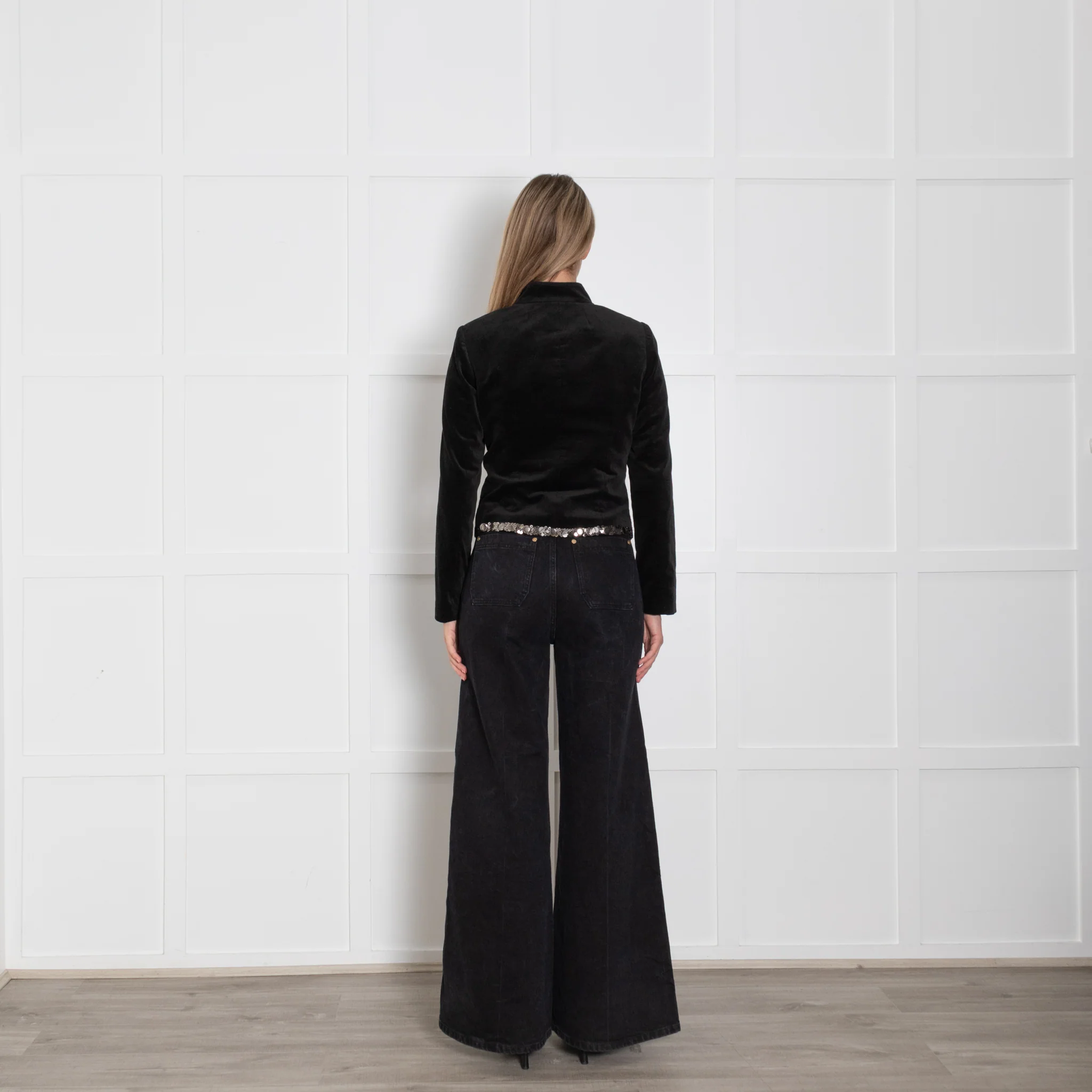 Michael Kors Dark Black Velvet Grey Sequins Jacket - Image 5