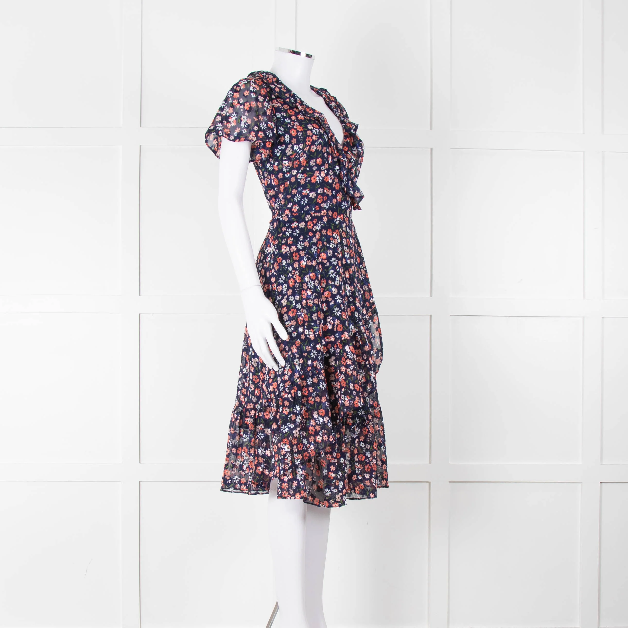Michael Kors Navy Orange Floral Short Sleeve Wrap Dress - Image 2