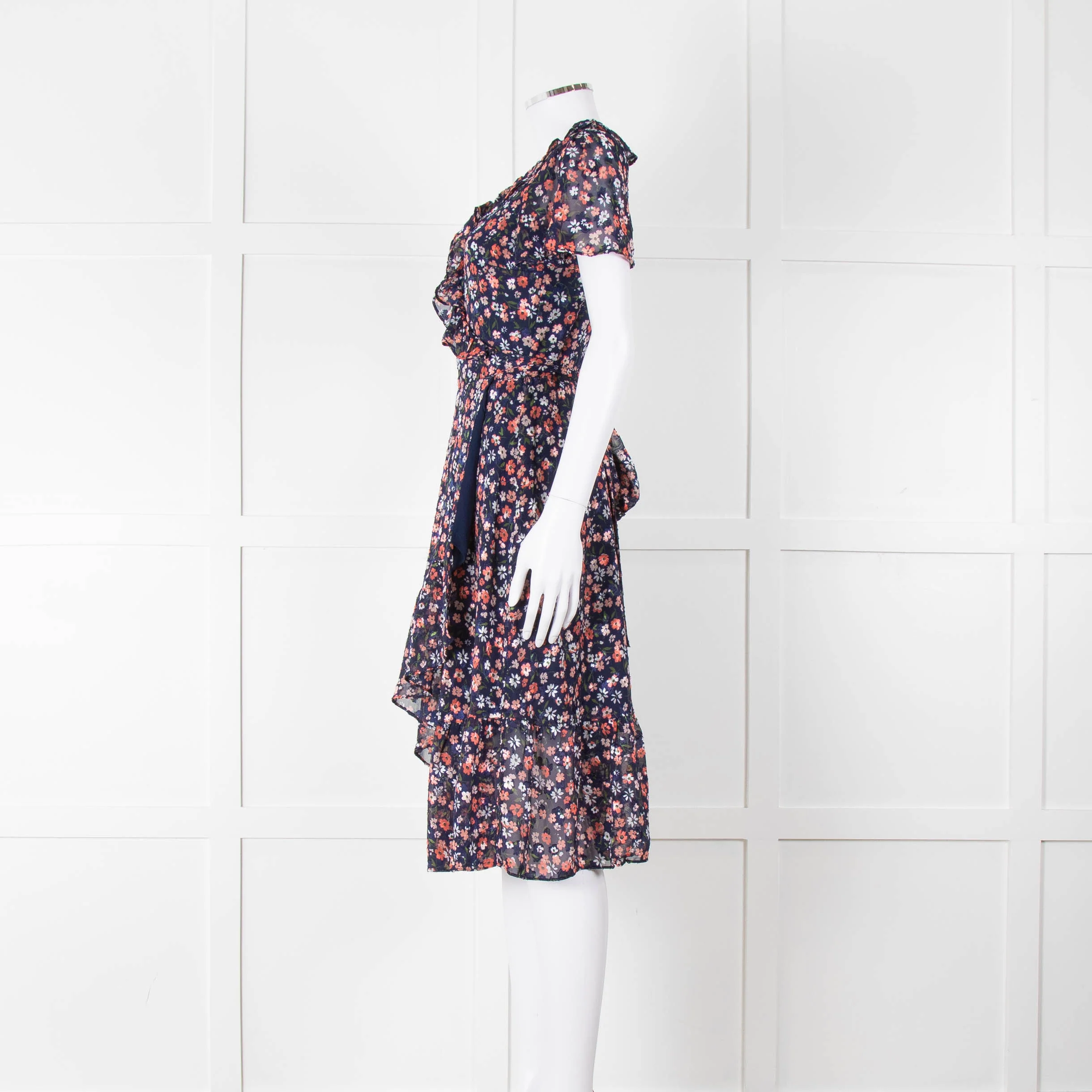 Michael Kors Navy Orange Floral Short Sleeve Wrap Dress - Image 7