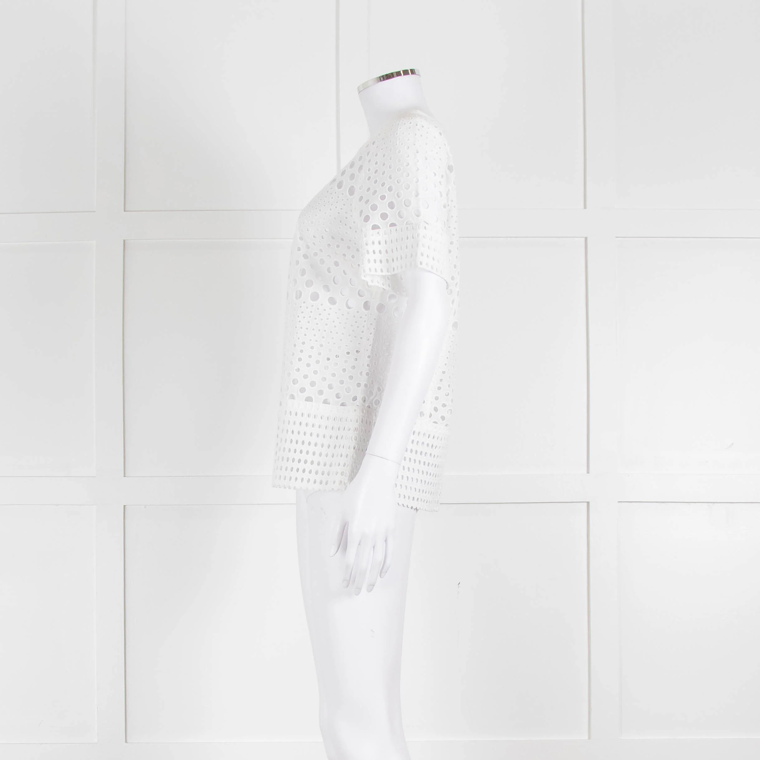 Michael Kors White Lazer Cut Short Sleeve Top - Image 7