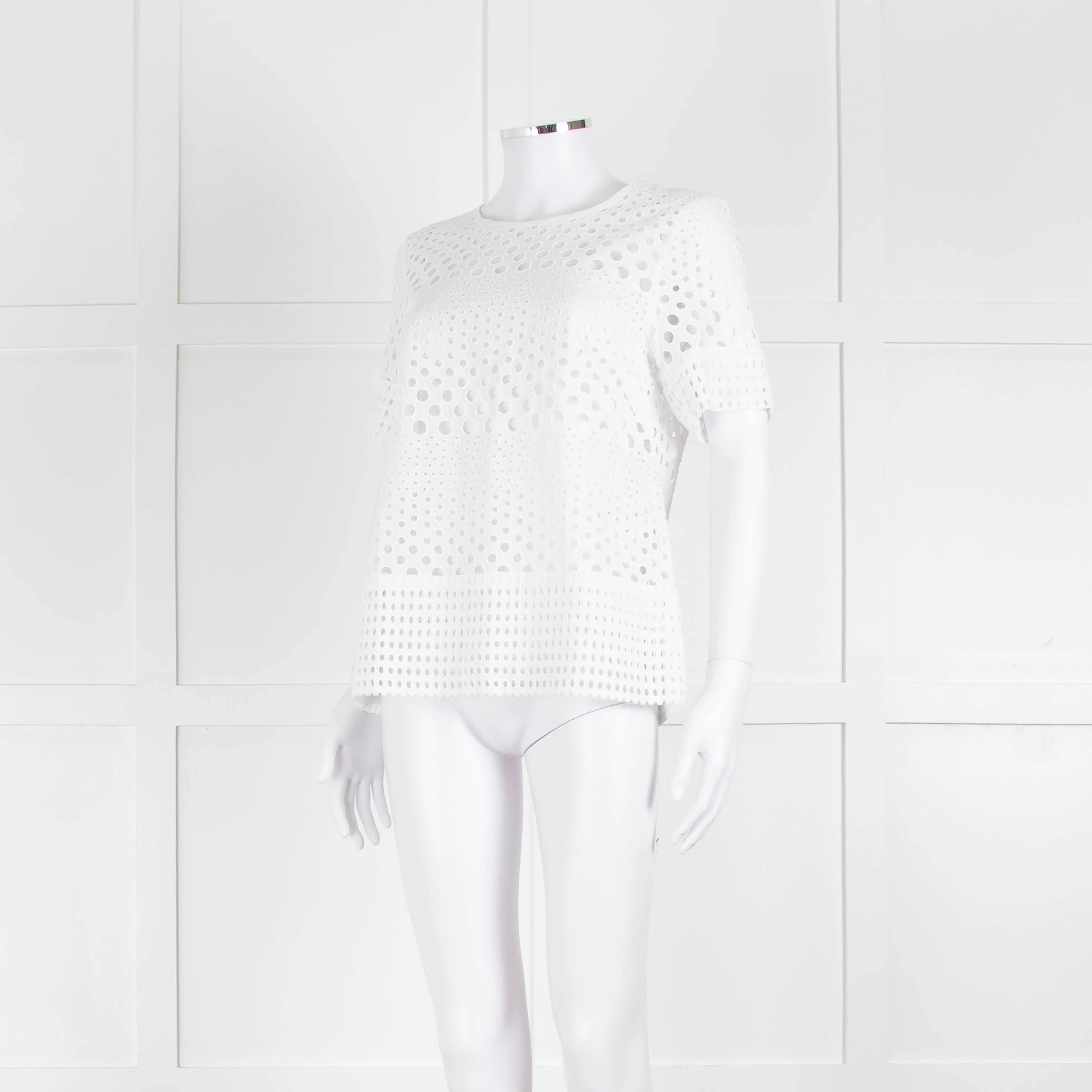 Michael Kors White Lazer Cut Short Sleeve Top - Image 8