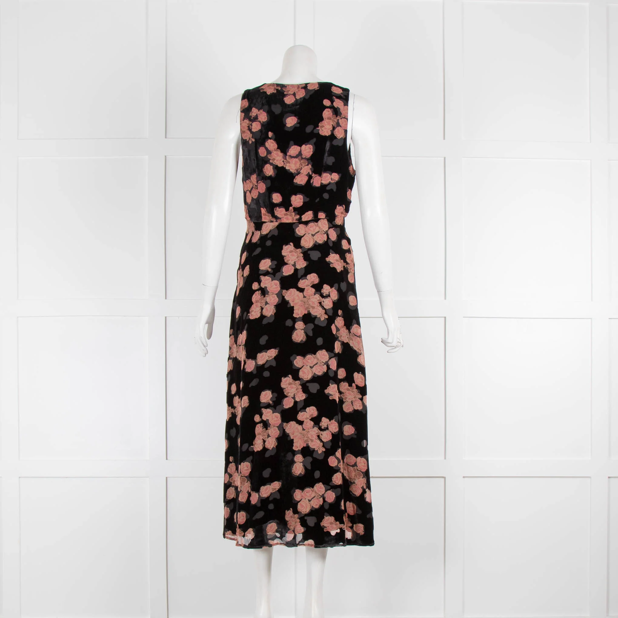 Michael Michael Kors Black Rose Print Velvet Sleeveless Dress - Image 3