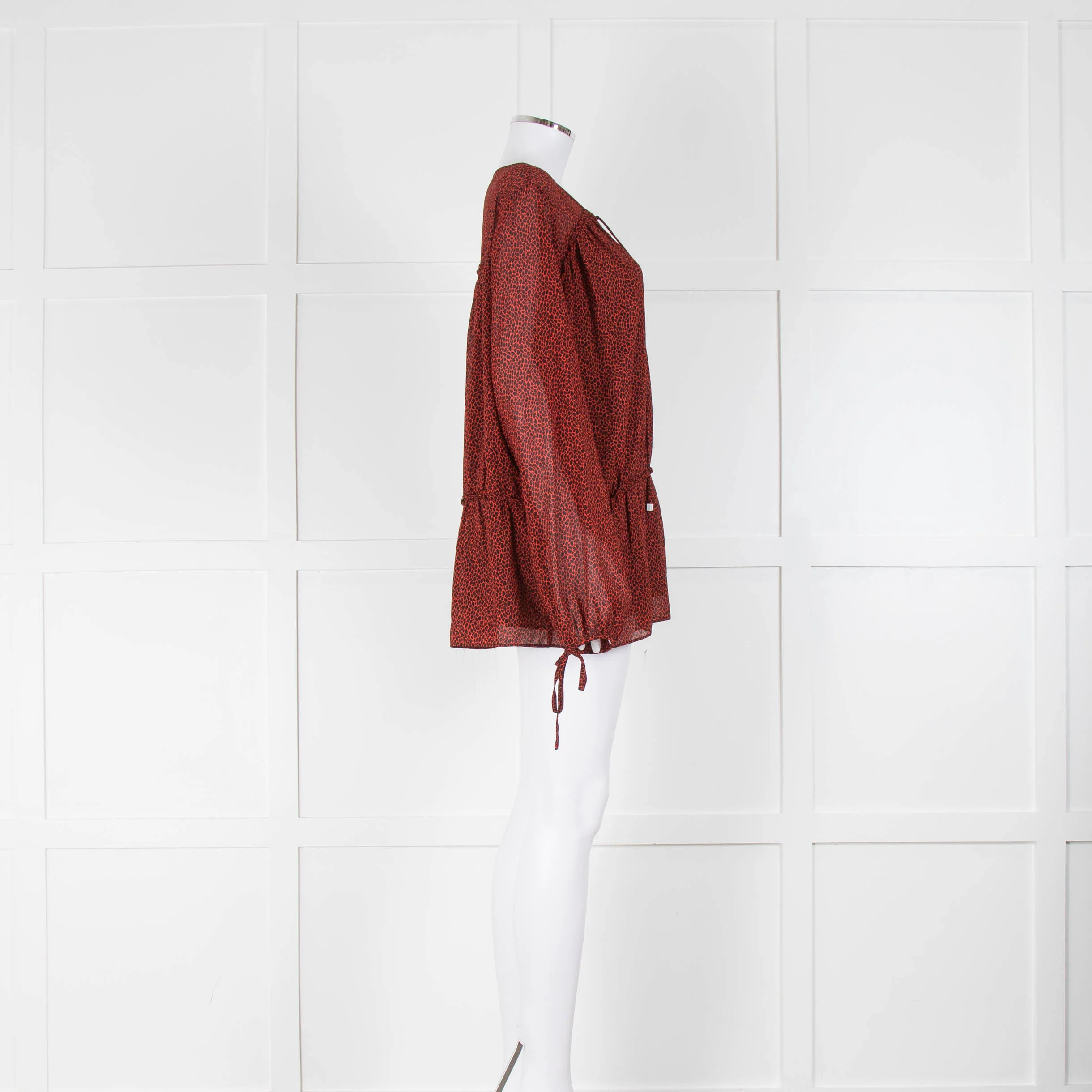 Michael Michael Kors Red & Black Animal Print Blouse With Frill Hem - Image 2