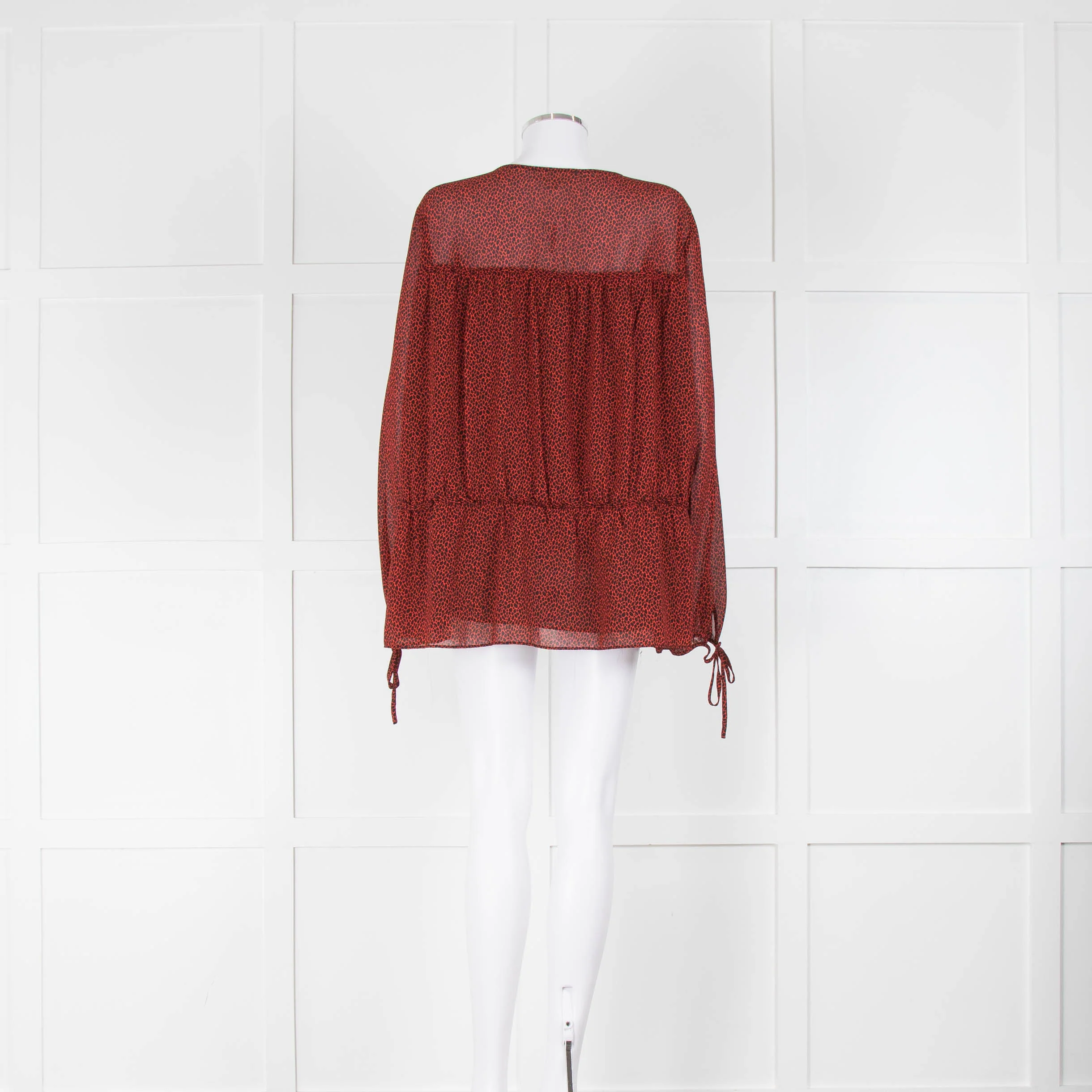 Michael Michael Kors Red & Black Animal Print Blouse With Frill Hem - Image 3