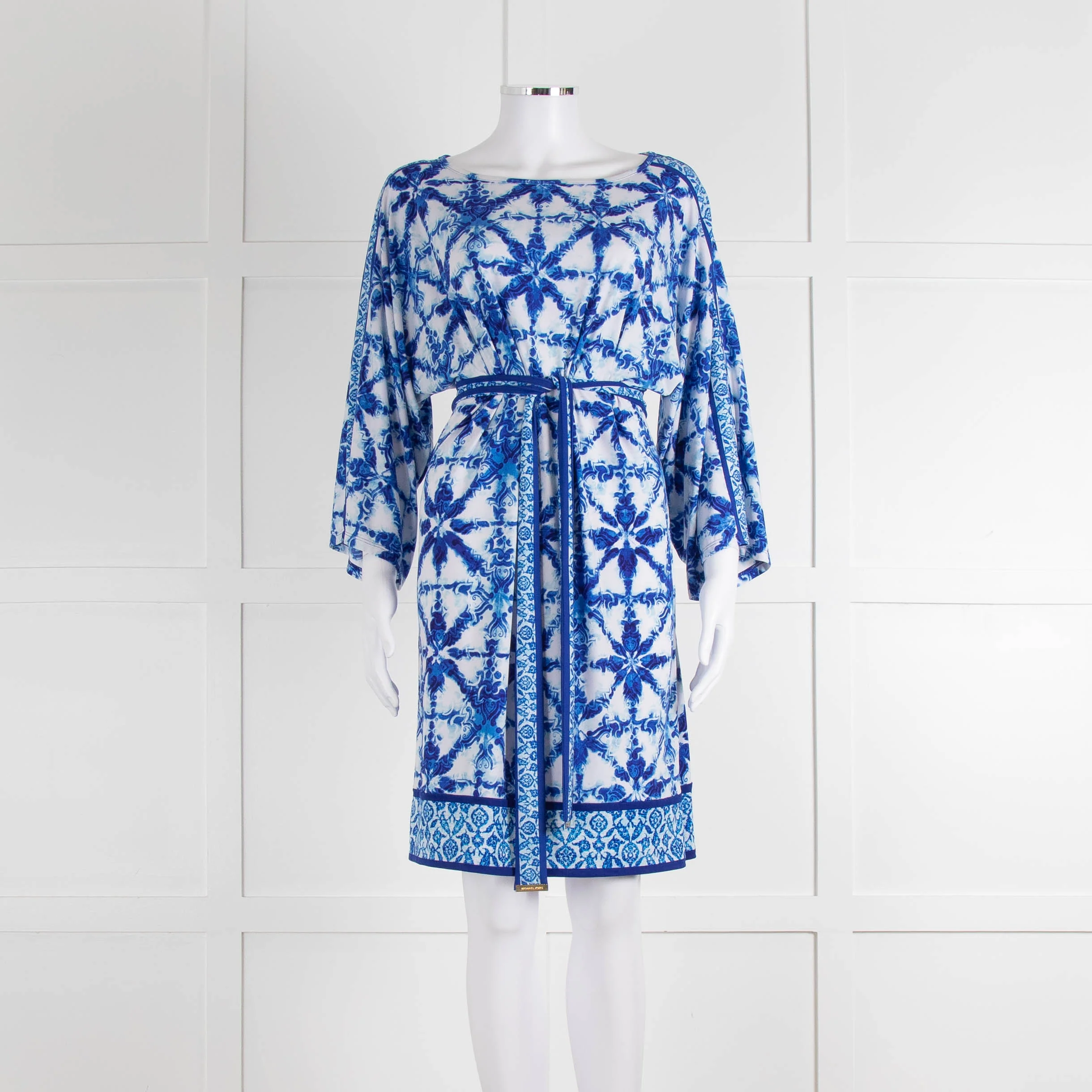 Michael Michael Kors White Blue Wide Sleeve Belted Tunic