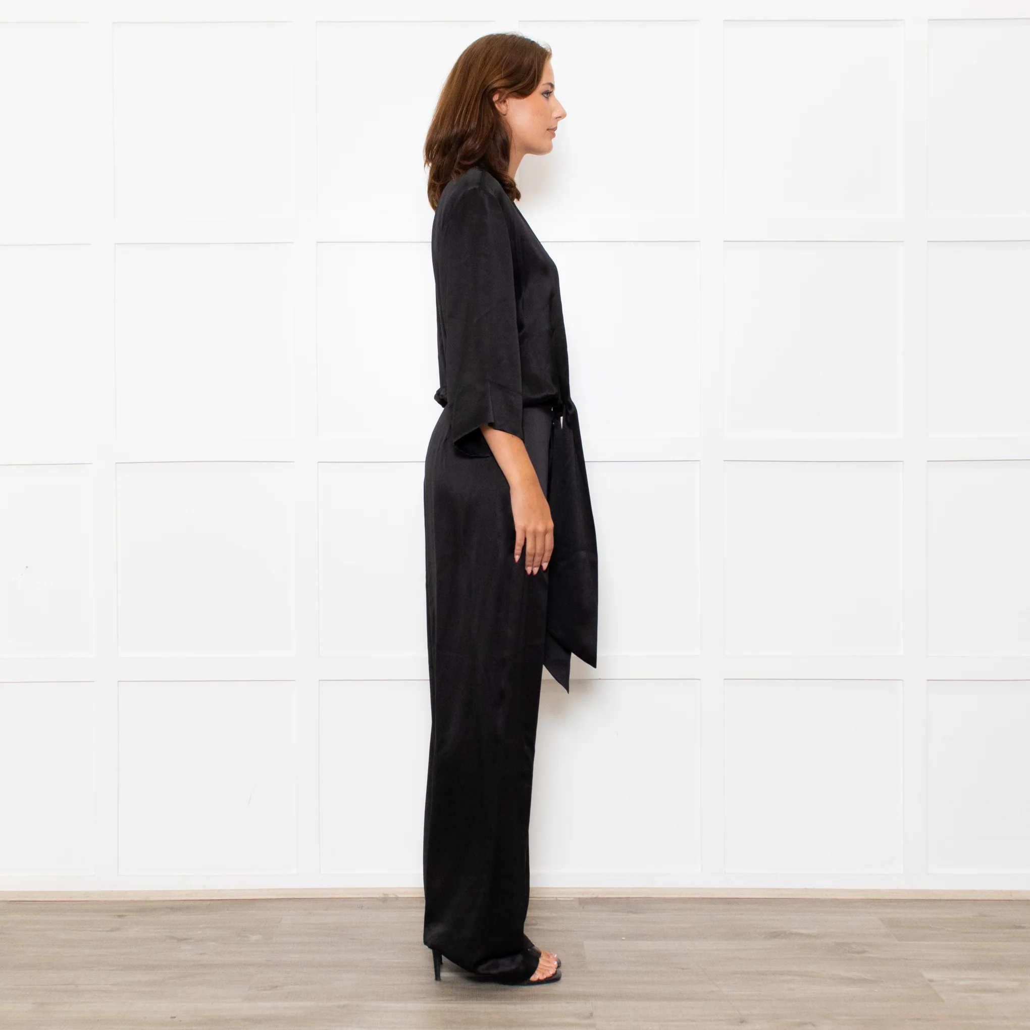 Michelle Mason Black Silk Satin Tie Up Waist Jumpsuit - Image 6