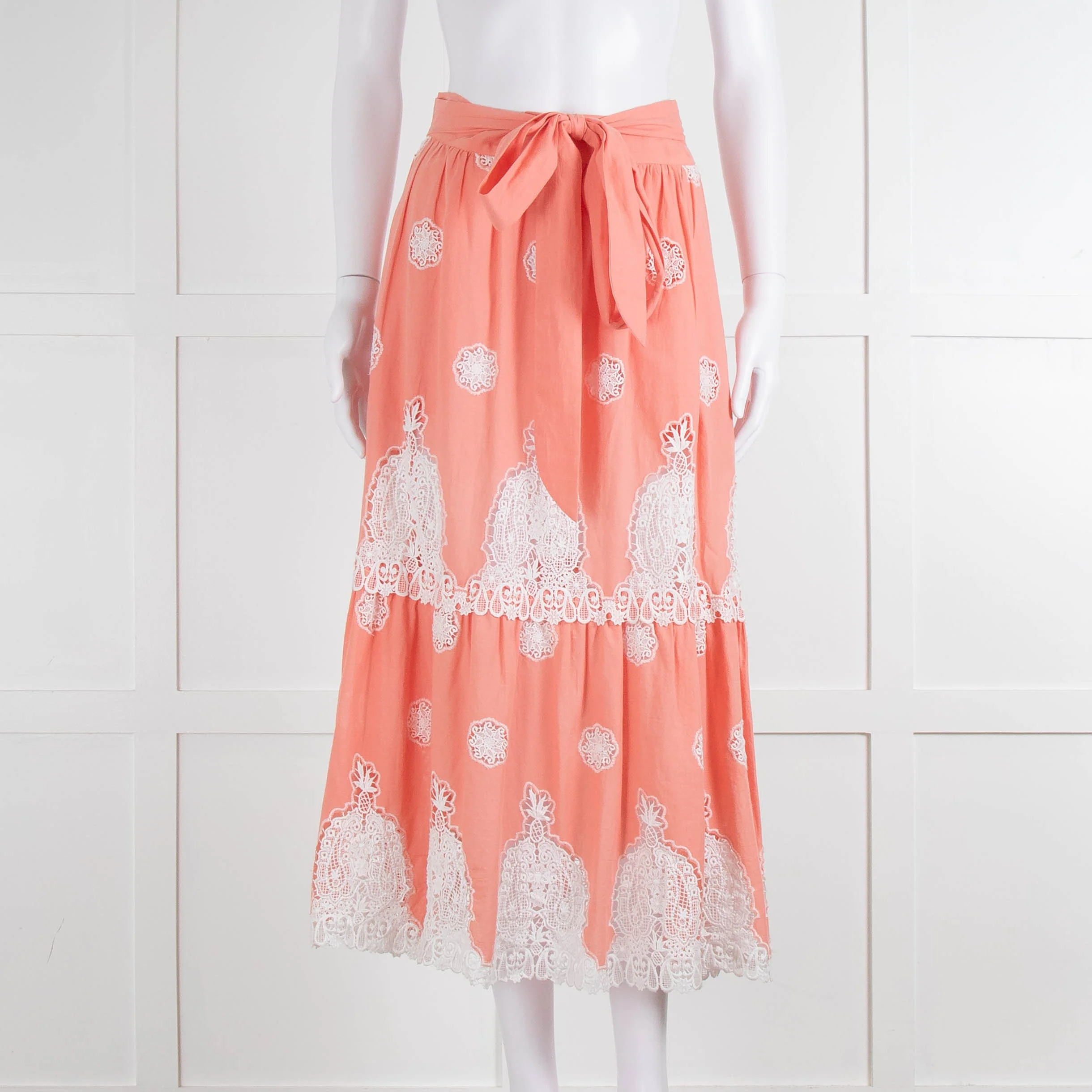 Miguelina Peach Skirt (has belt) With White Broderie Inserts