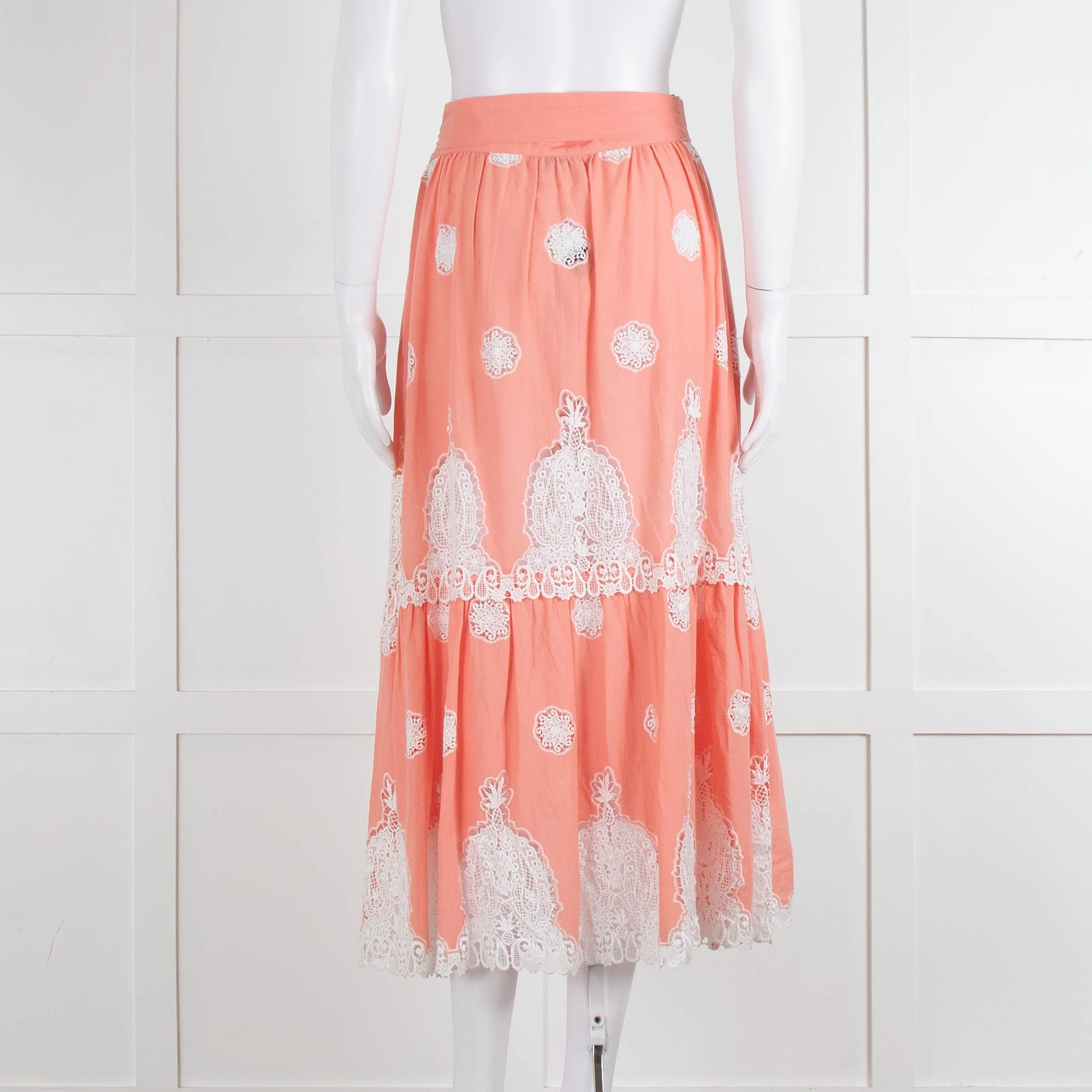 Miguelina Peach Skirt (has belt) With White Broderie Inserts - Image 5