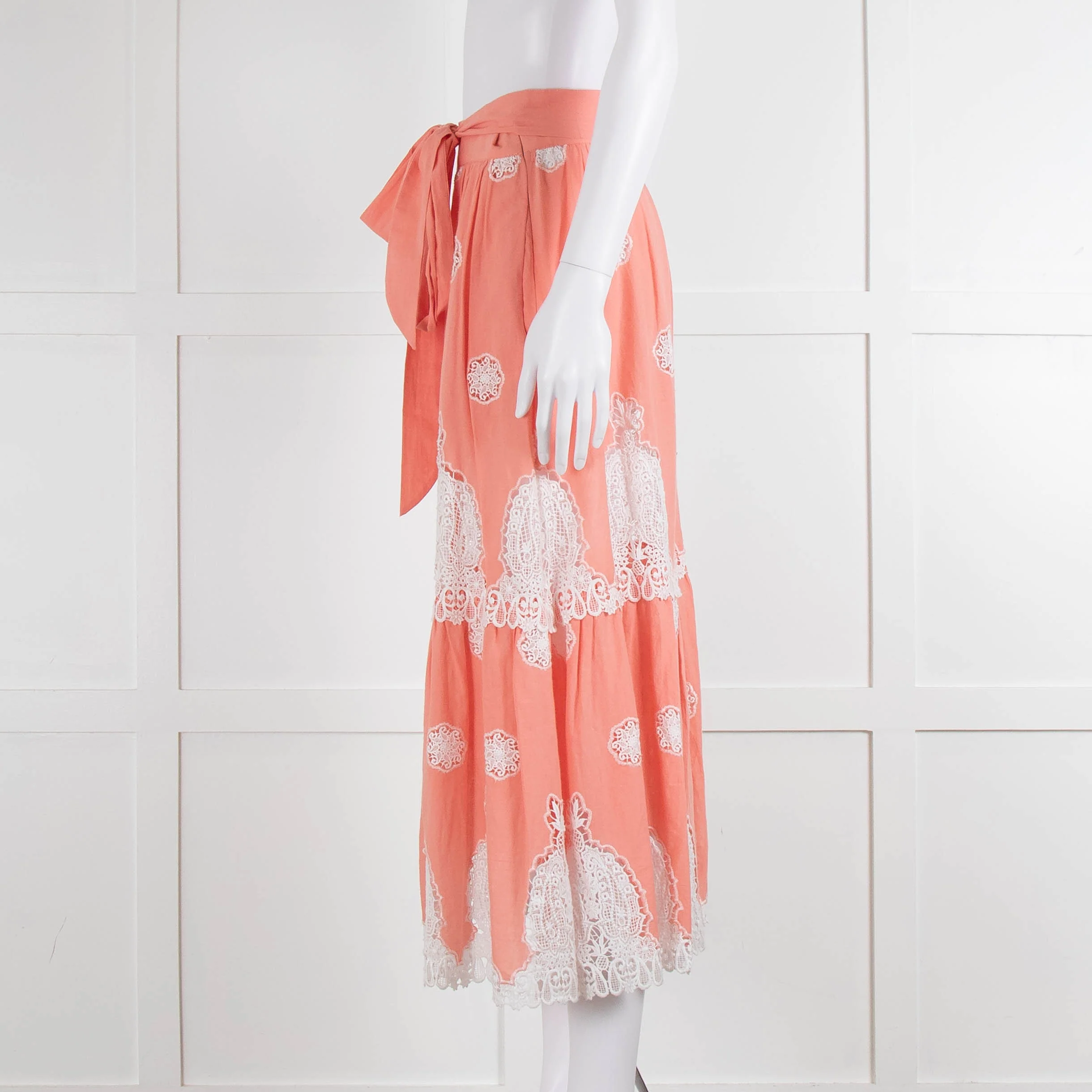 Miguelina Peach Skirt (has belt) With White Broderie Inserts - Image 7
