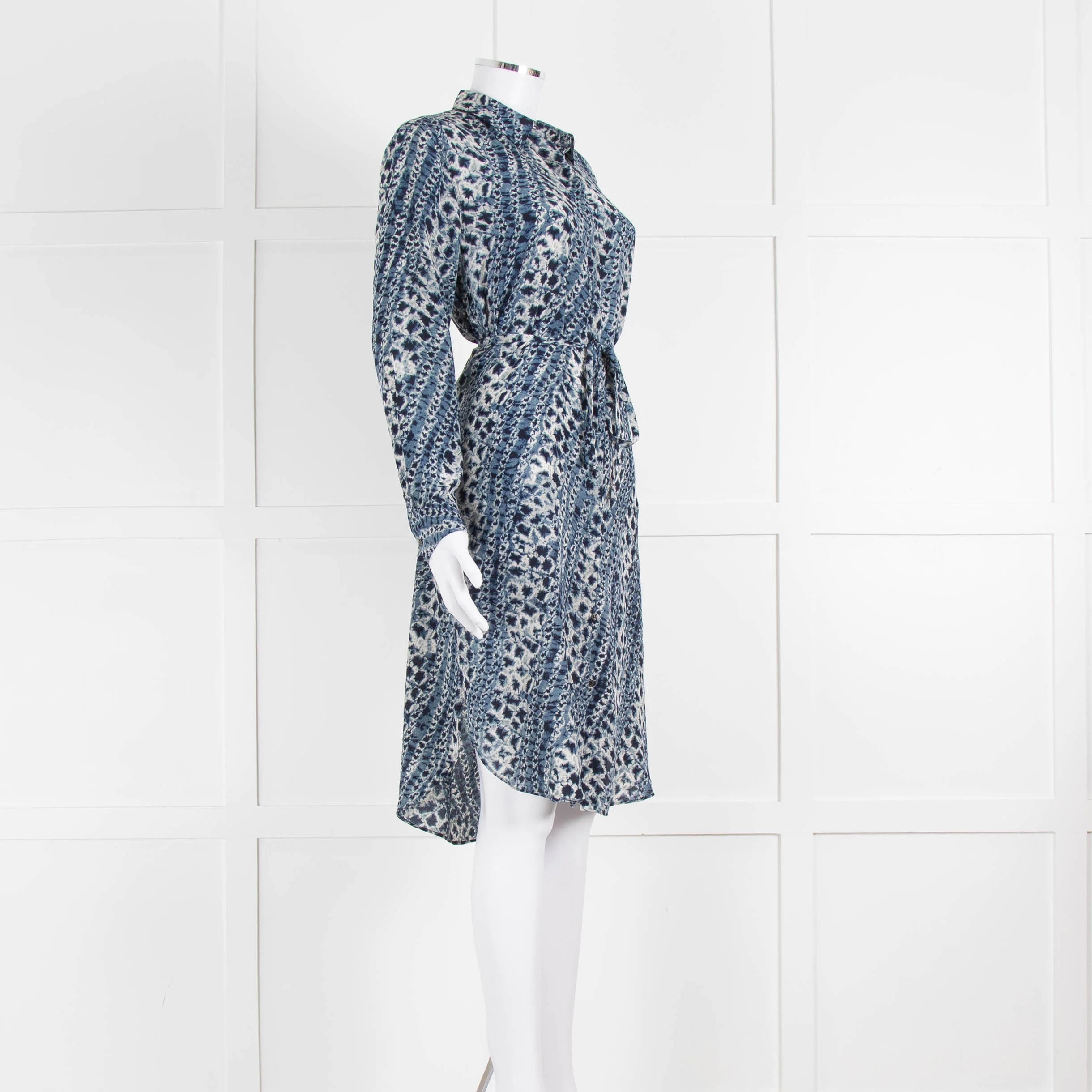 Mih Blue Cream Tie Dye Print Silk Shirt Dress - Image 2