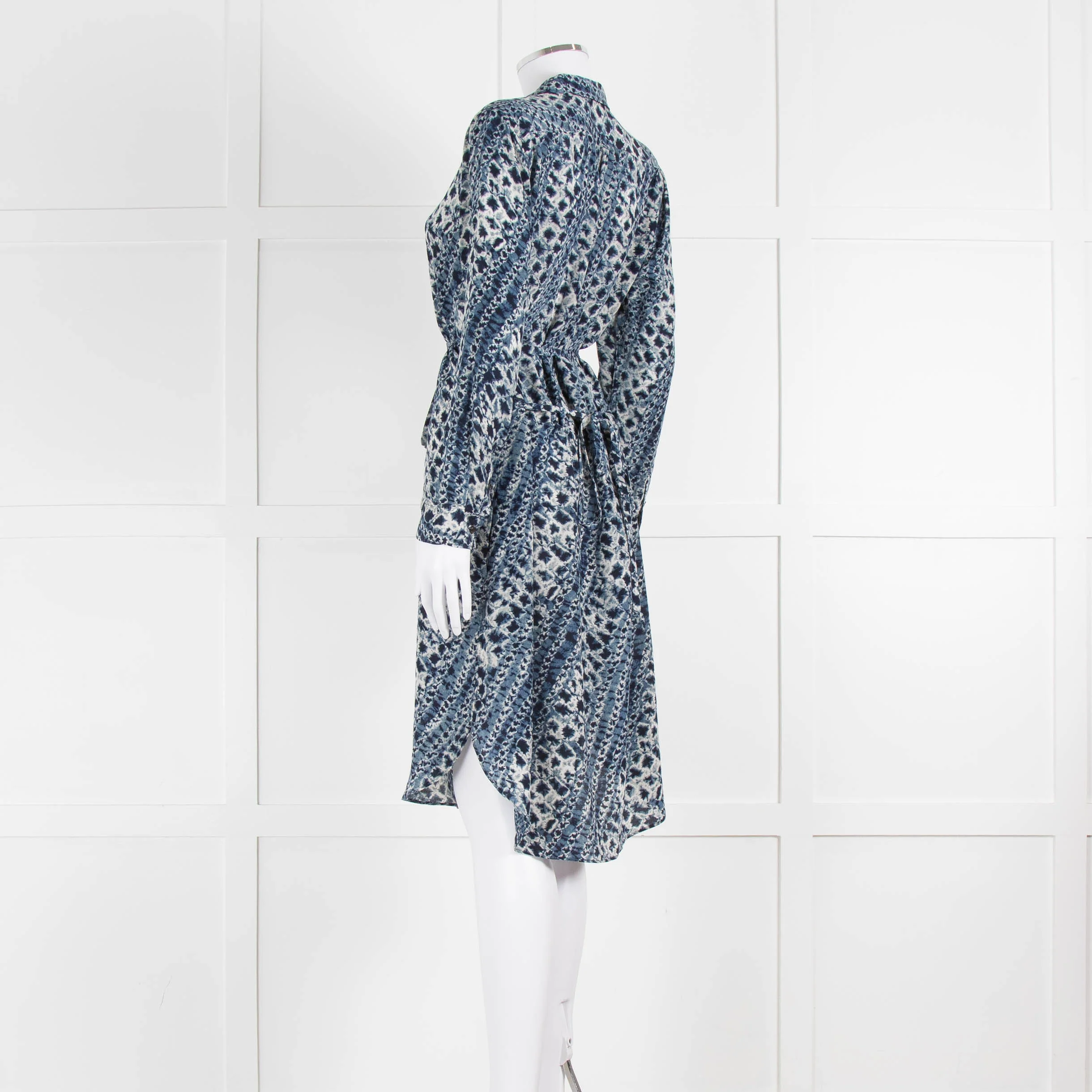 Mih Blue Cream Tie Dye Print Silk Shirt Dress - Image 6