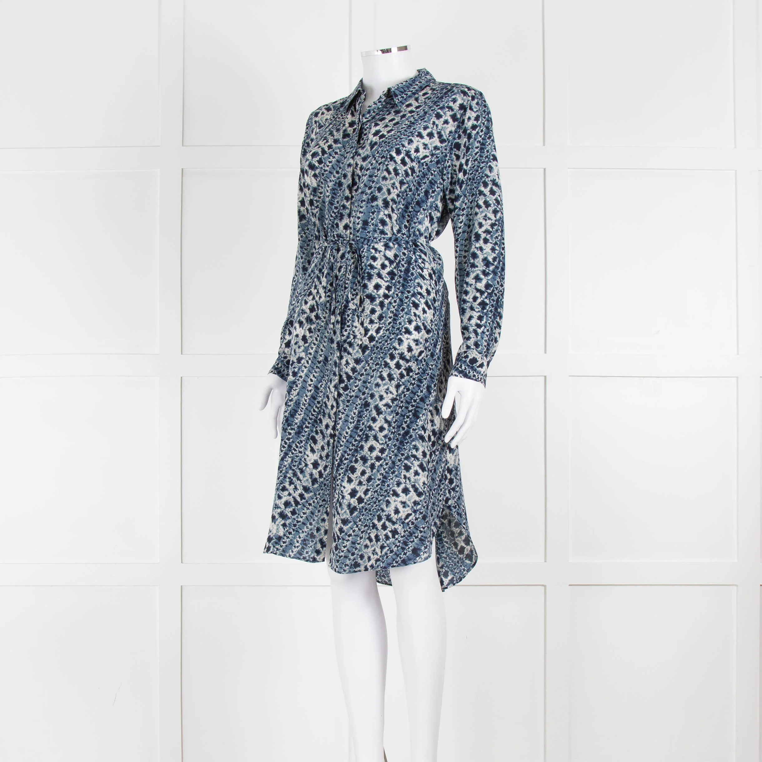 Mih Blue Cream Tie Dye Print Silk Shirt Dress - Image 8
