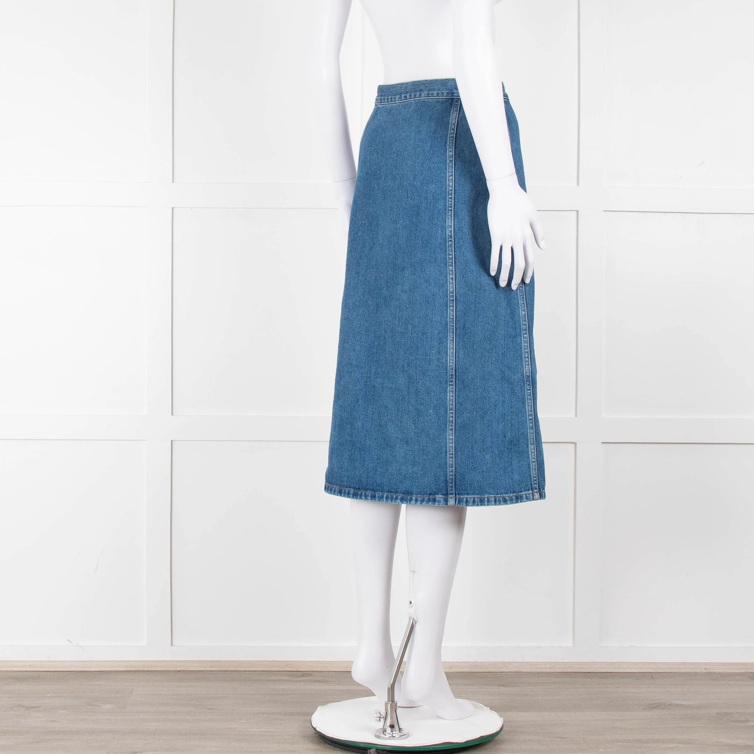 M.i.h Jeans Blue Denim Silver Front Button Detail Midi Skirt - Image 4