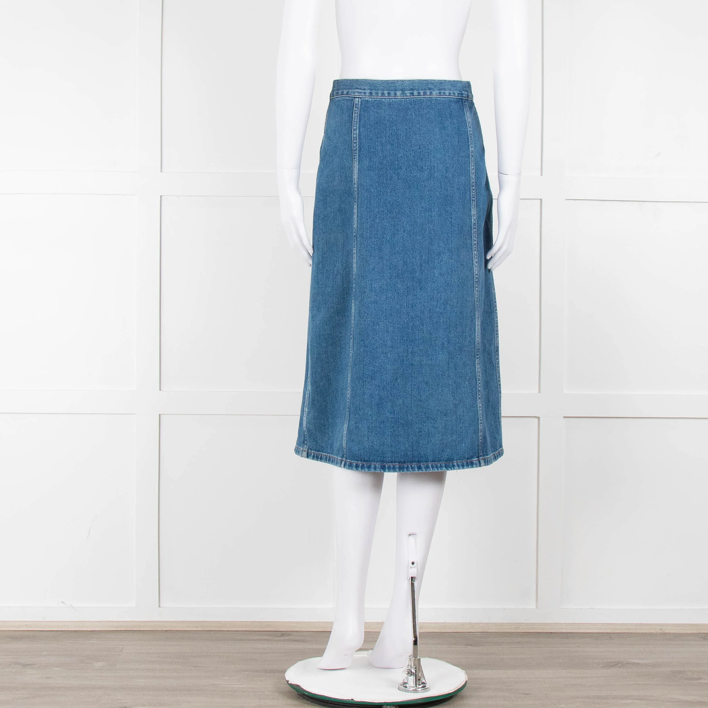 M.i.h Jeans Blue Denim Silver Front Button Detail Midi Skirt - Image 5