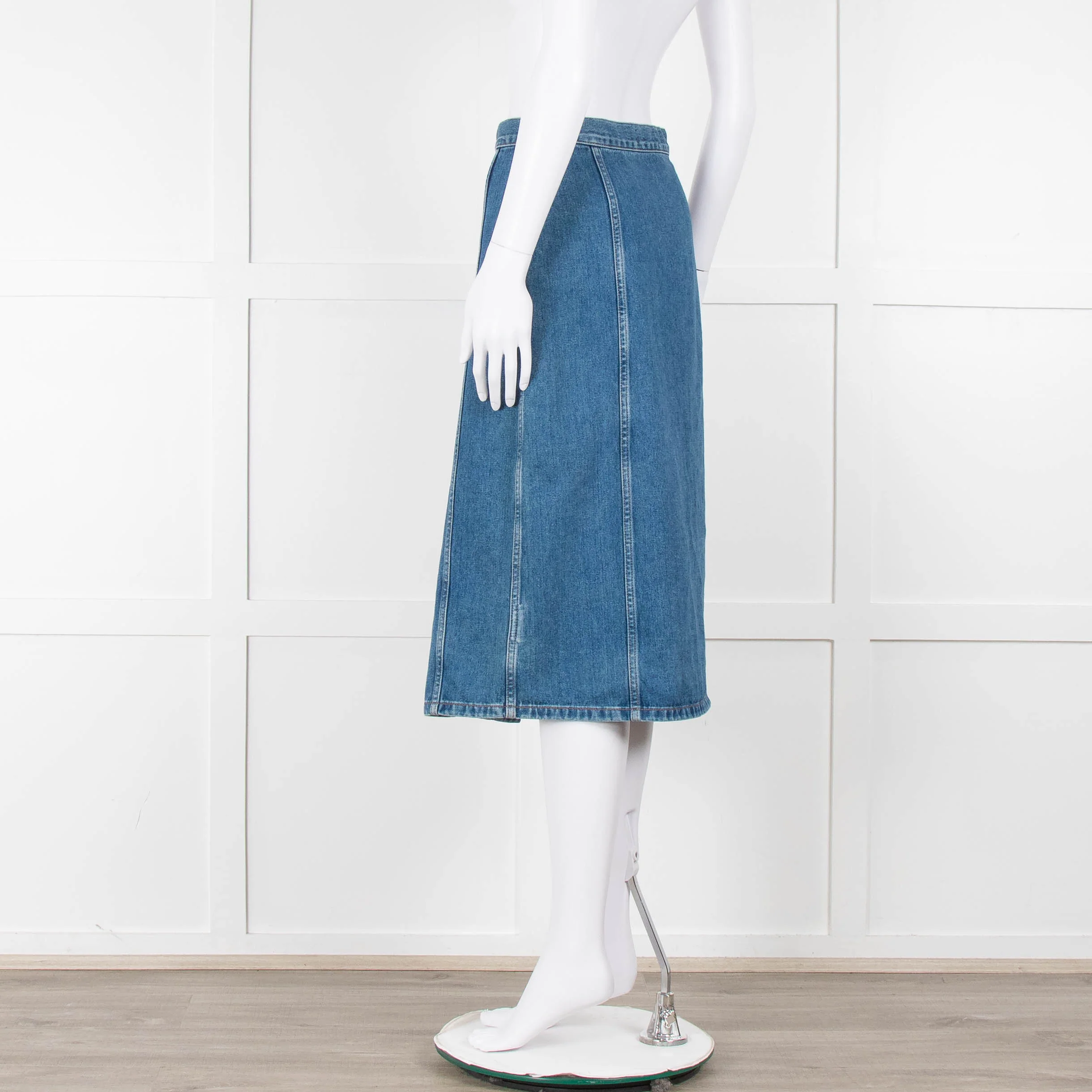 M.i.h Jeans Blue Denim Silver Front Button Detail Midi Skirt - Image 6