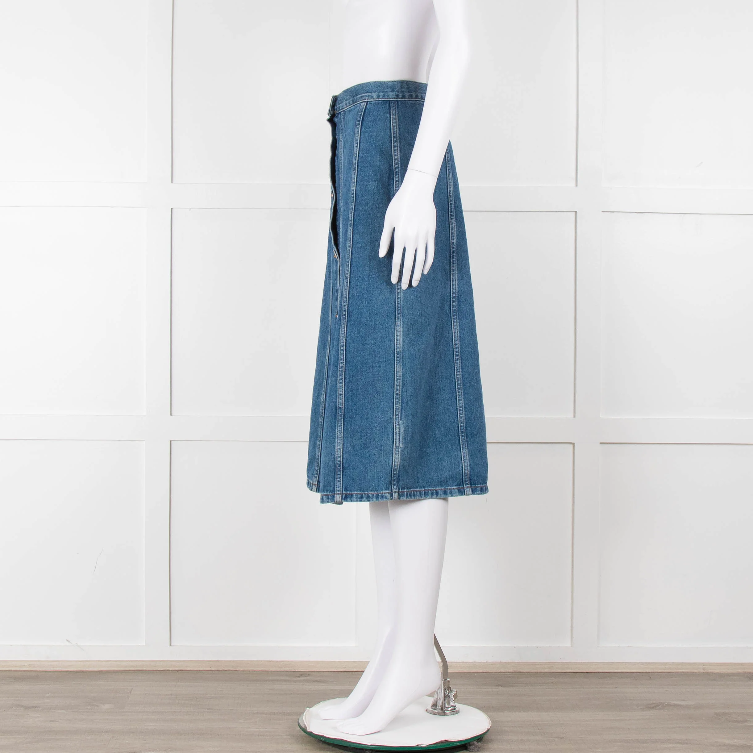 M.i.h Jeans Blue Denim Silver Front Button Detail Midi Skirt - Image 7