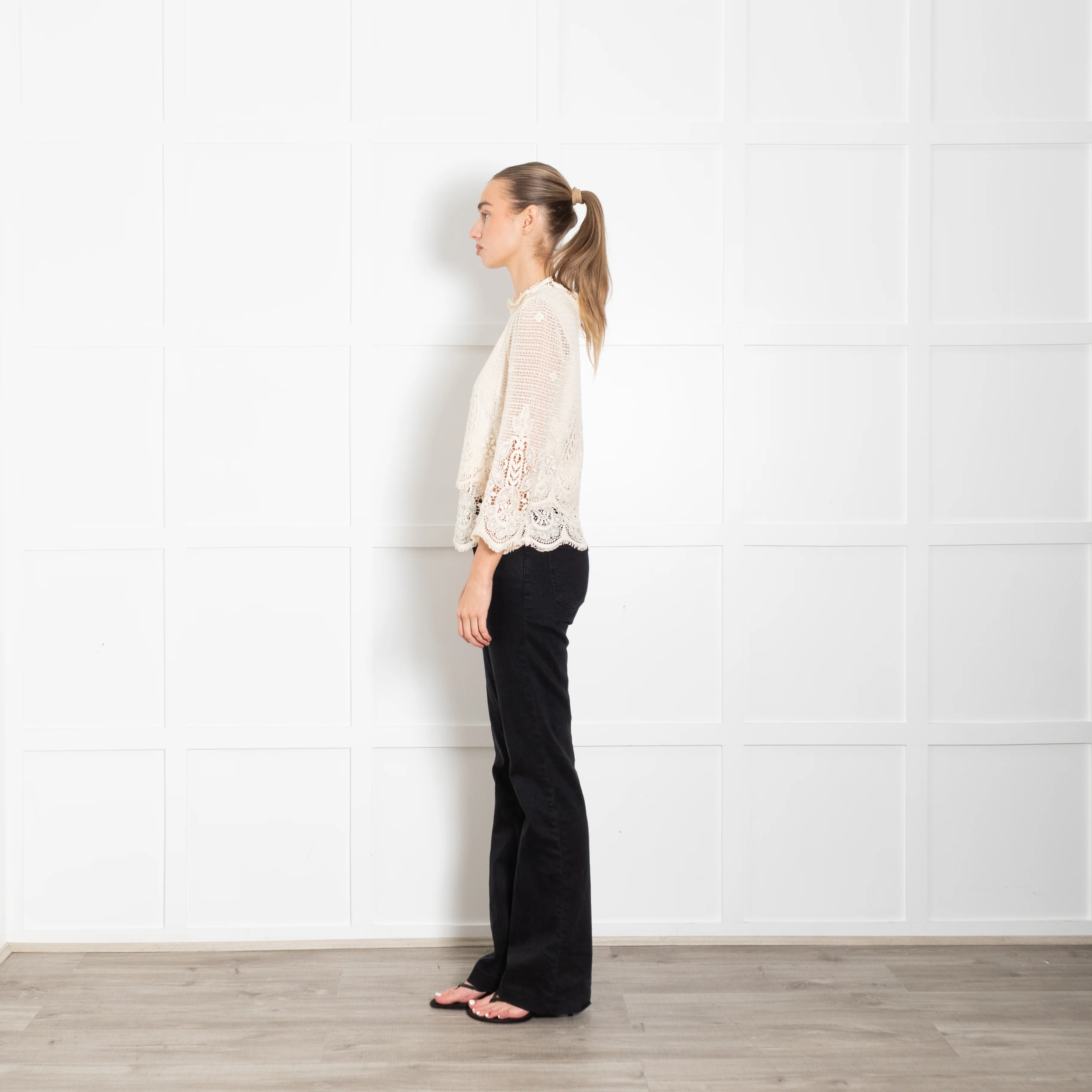 MIH Jeans Cream Broderie Anglaise Cotton Long Sleeve Top - Image 4