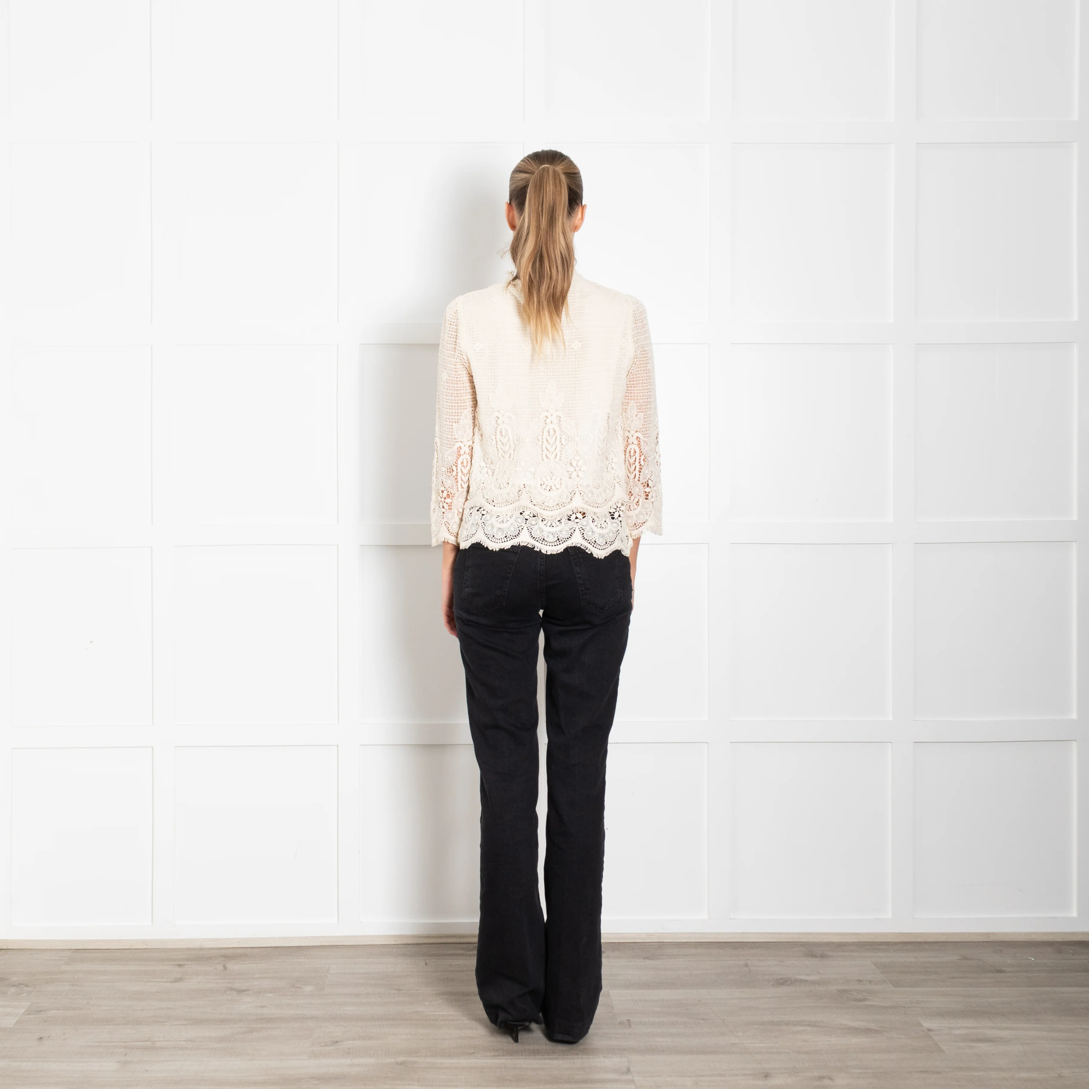 MIH Jeans Cream Broderie Anglaise Cotton Long Sleeve Top - Image 5