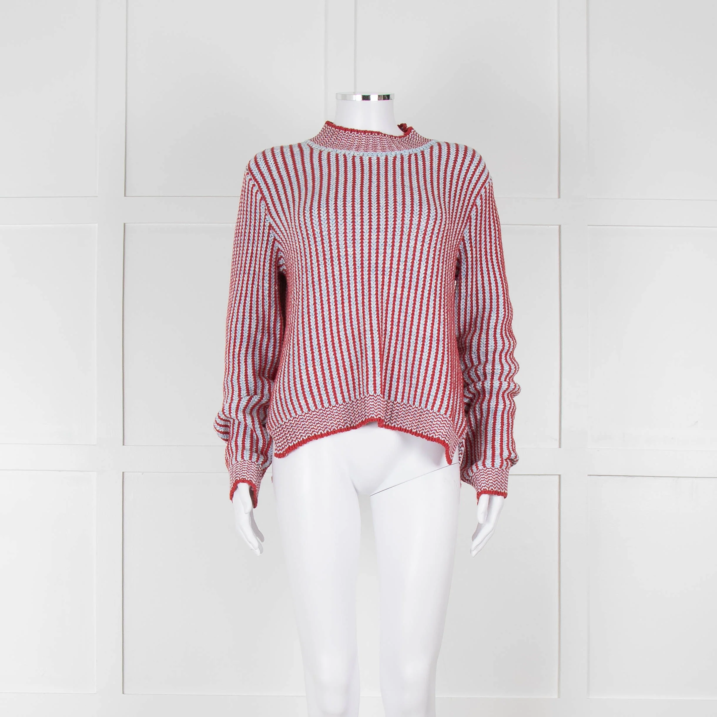 MIH Pale Blue Red Striped Cotton Sweater