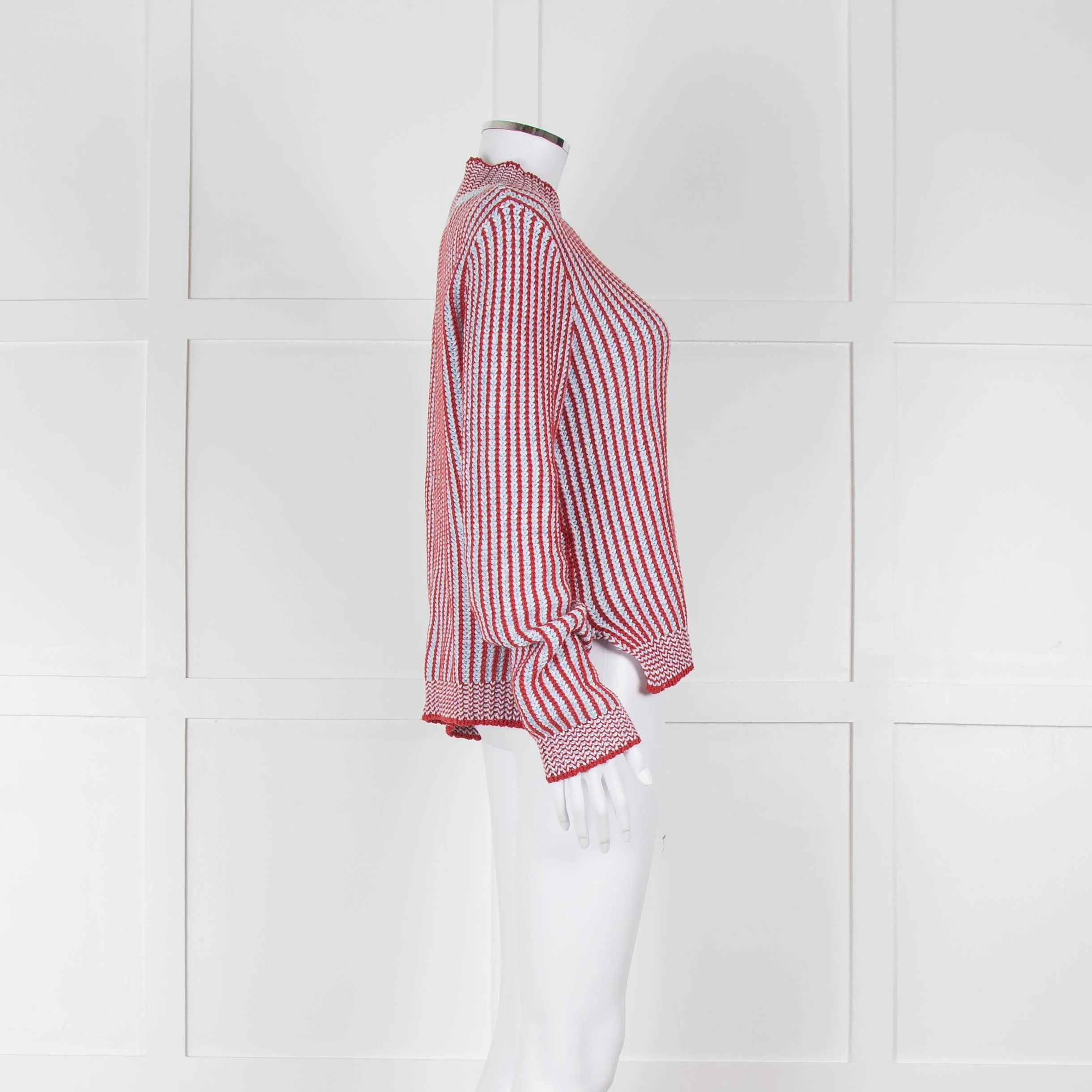 MIH Pale Blue Red Striped Cotton Sweater - Image 3