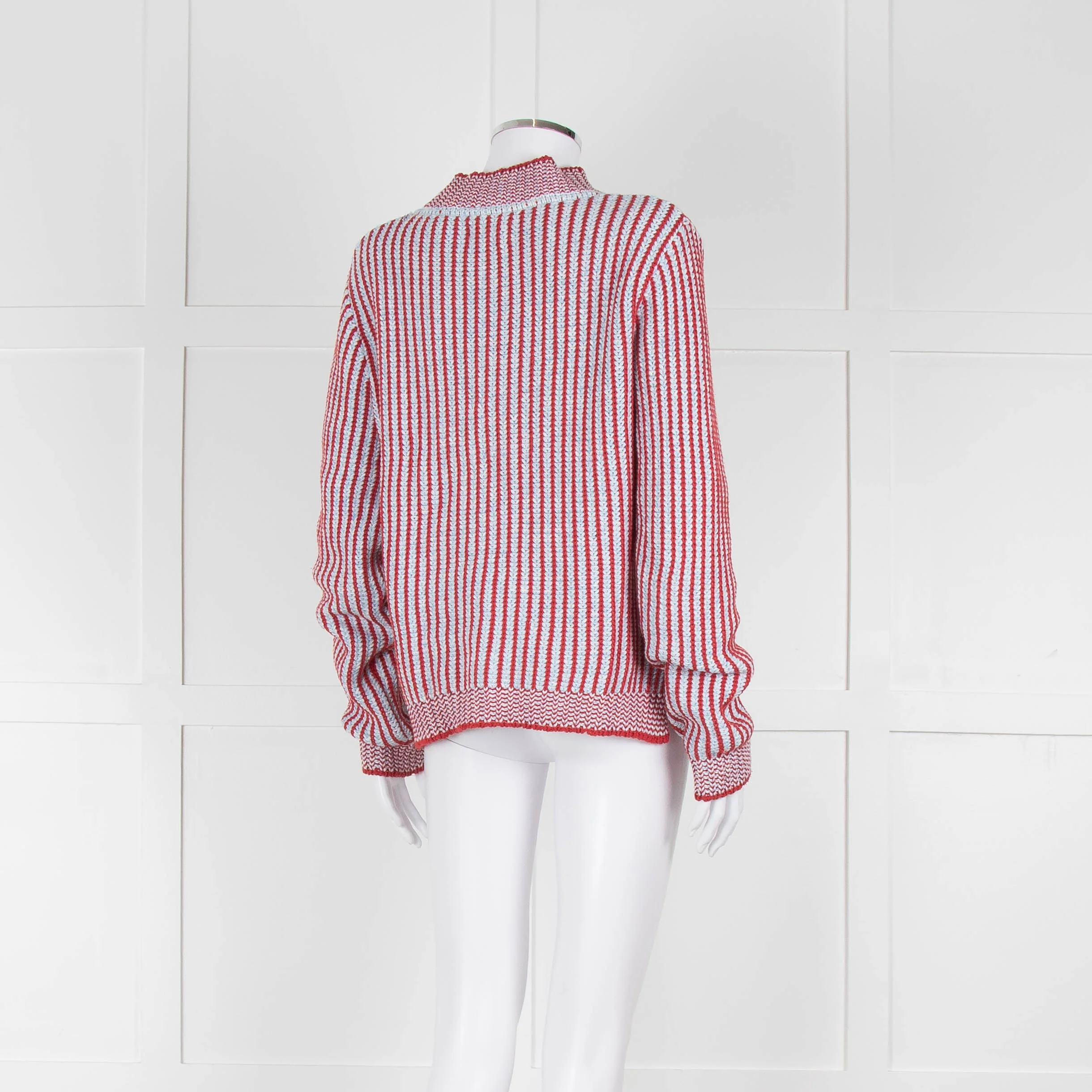 MIH Pale Blue Red Striped Cotton Sweater - Image 4