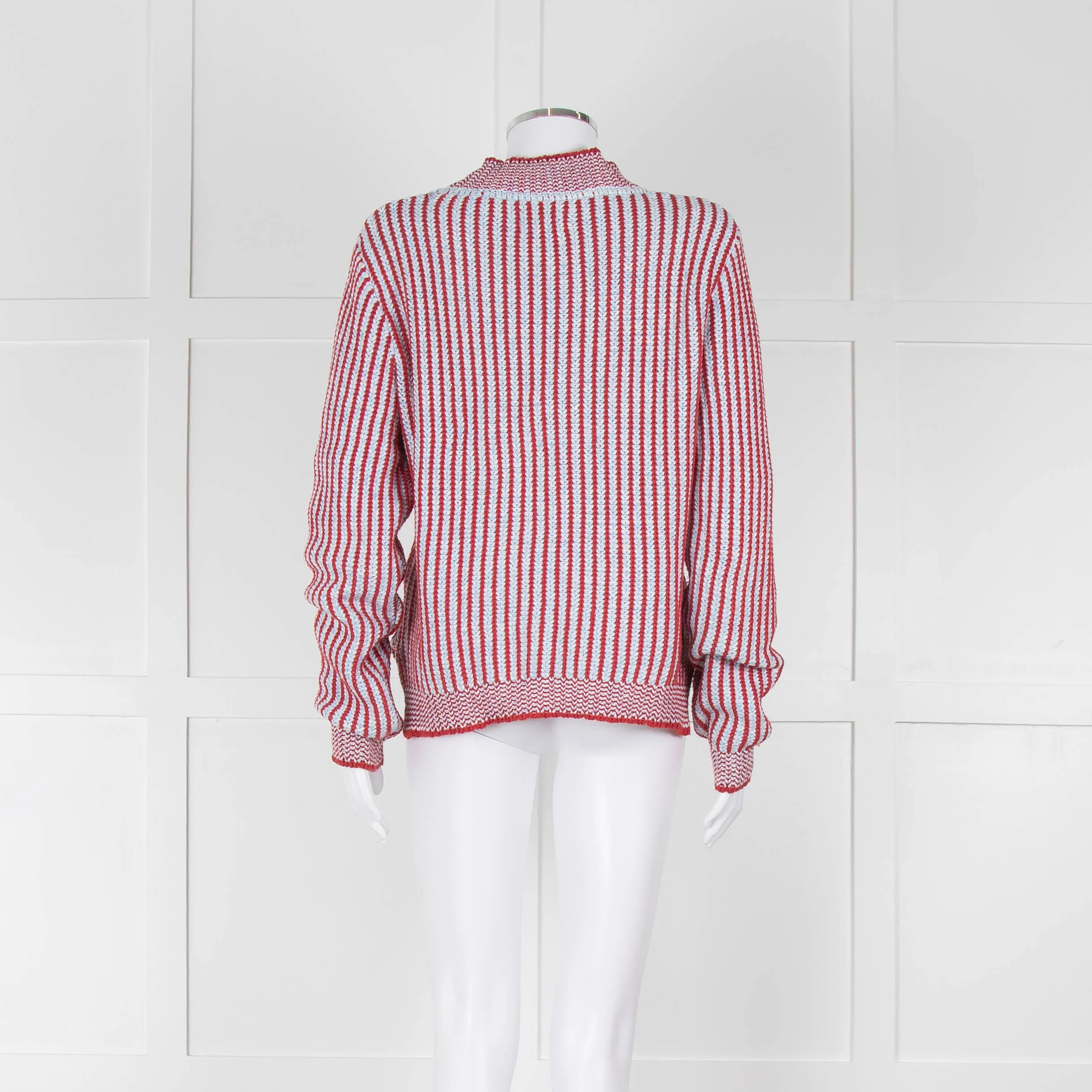 MIH Pale Blue Red Striped Cotton Sweater - Image 5