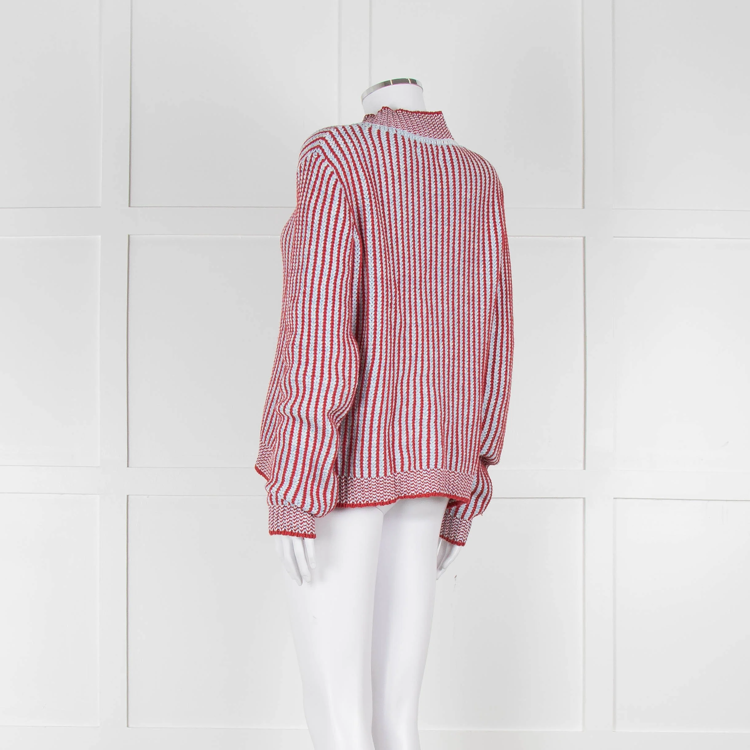 MIH Pale Blue Red Striped Cotton Sweater - Image 6
