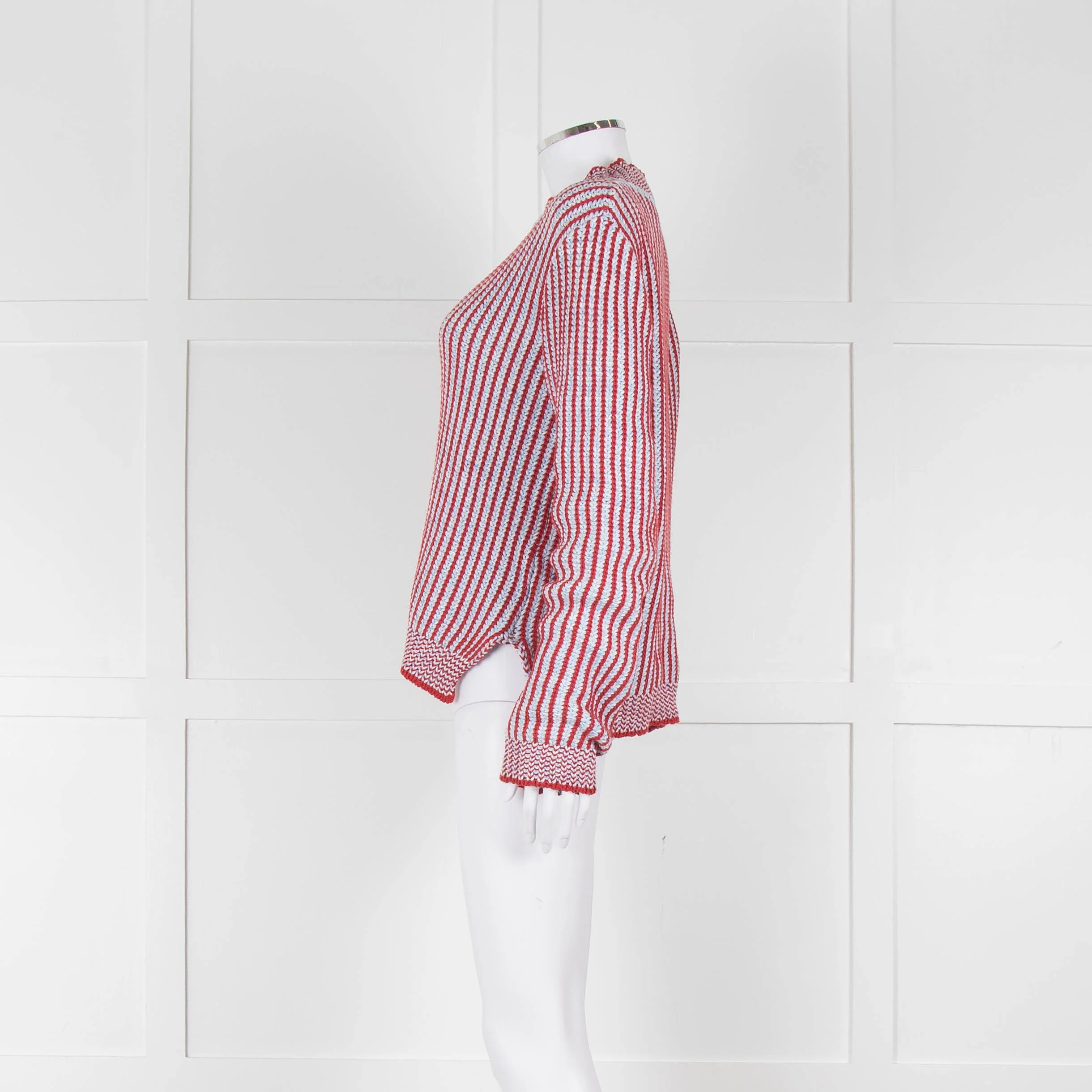 MIH Pale Blue Red Striped Cotton Sweater - Image 7