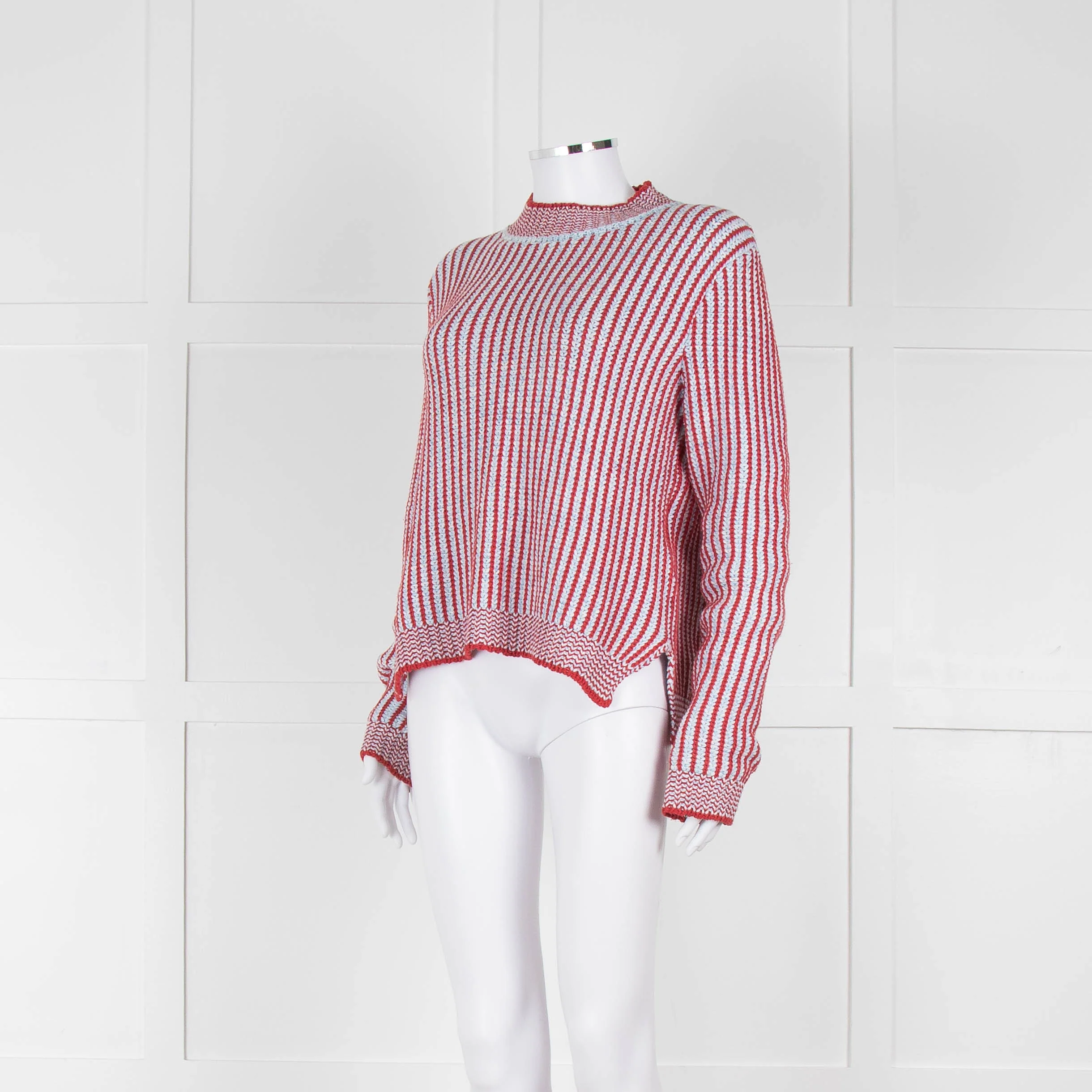 MIH Pale Blue Red Striped Cotton Sweater - Image 8